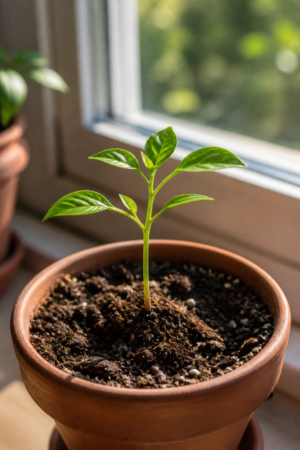 Harvesting the Fruits of Your Labor: Meaning of This Idiom 6 Close-up of a seedling in a pot on a sunlit windowsill