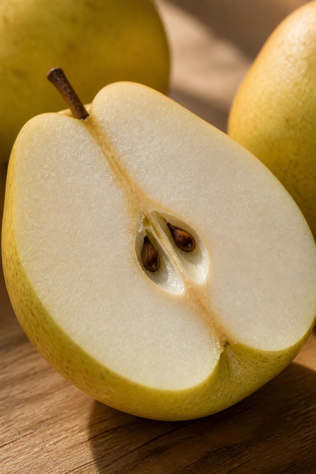 Shinko Pears: All You Need to Know About This Fruit 3 Halved Shinko Pear showing crisp flesh and seeds