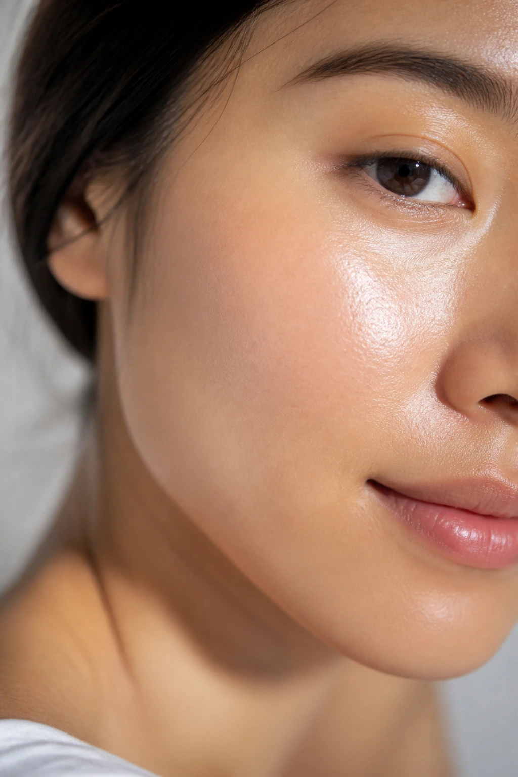Close-up of smooth, healthy skin on a woman's cheek