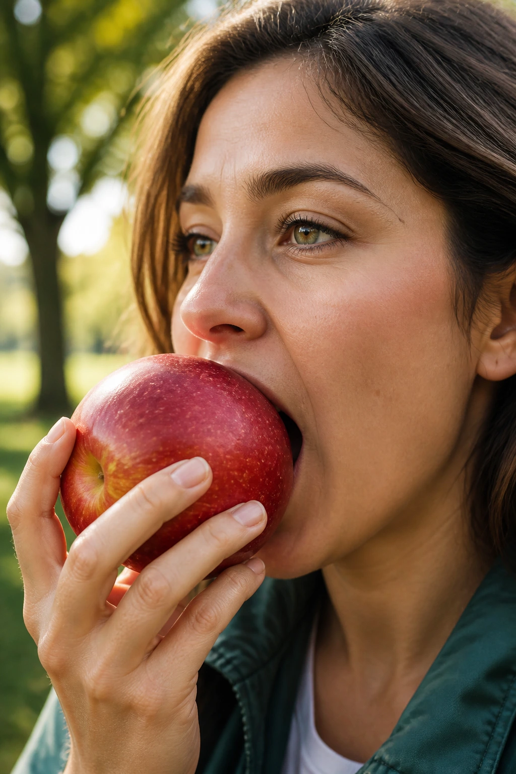 Smitten Apple: Nutrition Facts, Health Benefits, And More 6 Person biting a Smitten apple in a park