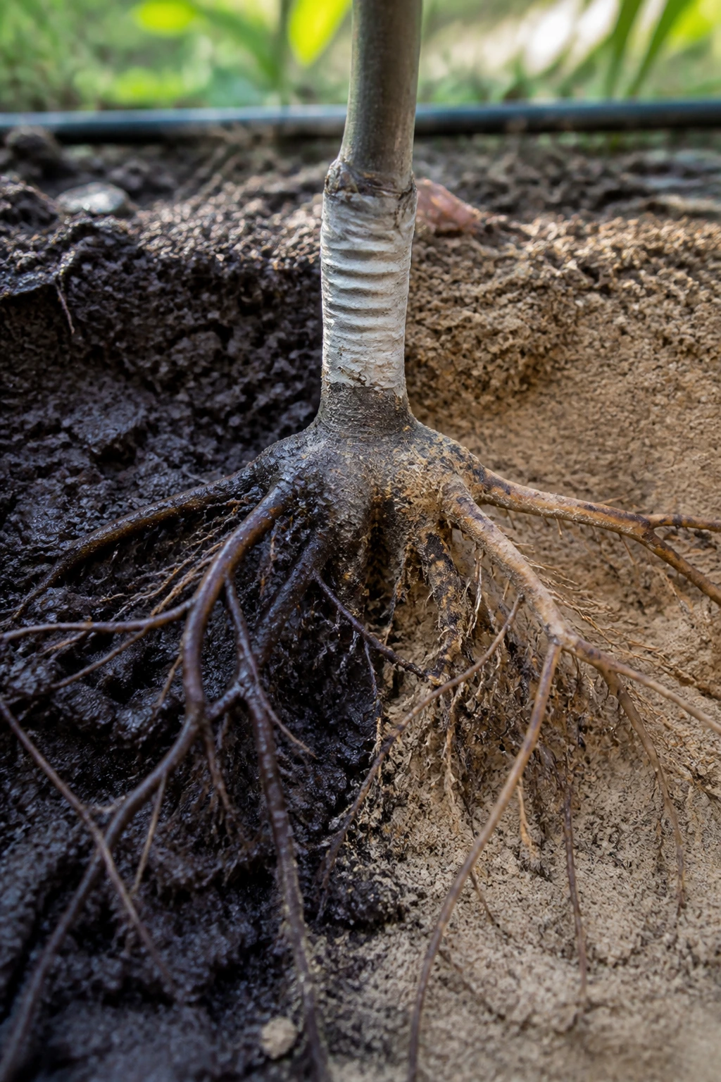 Why Are Fruit Trees Grafted? Everything You Need To Know 14 Root collar of grafted tree with roots in two distinct soil types.