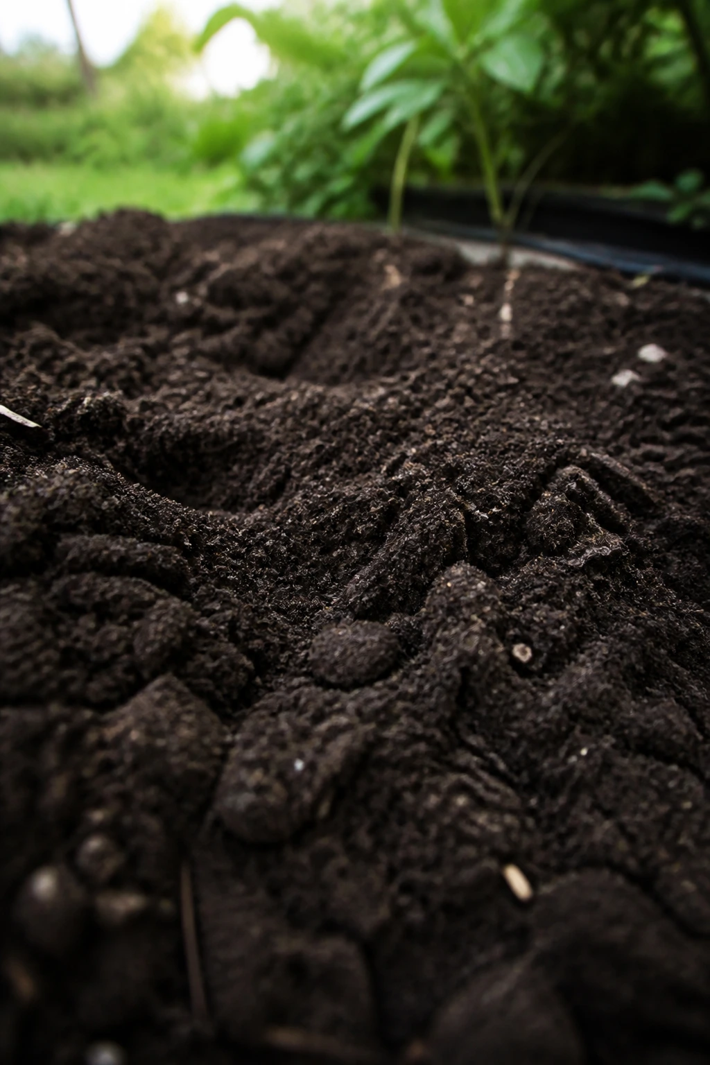 Rich loose garden soil texture prepared for planting a plantain tree