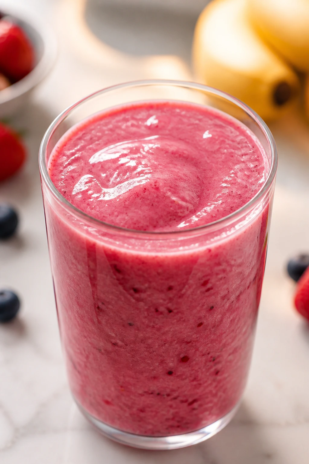 Smoothie with gel-like texture representing soluble fiber content.