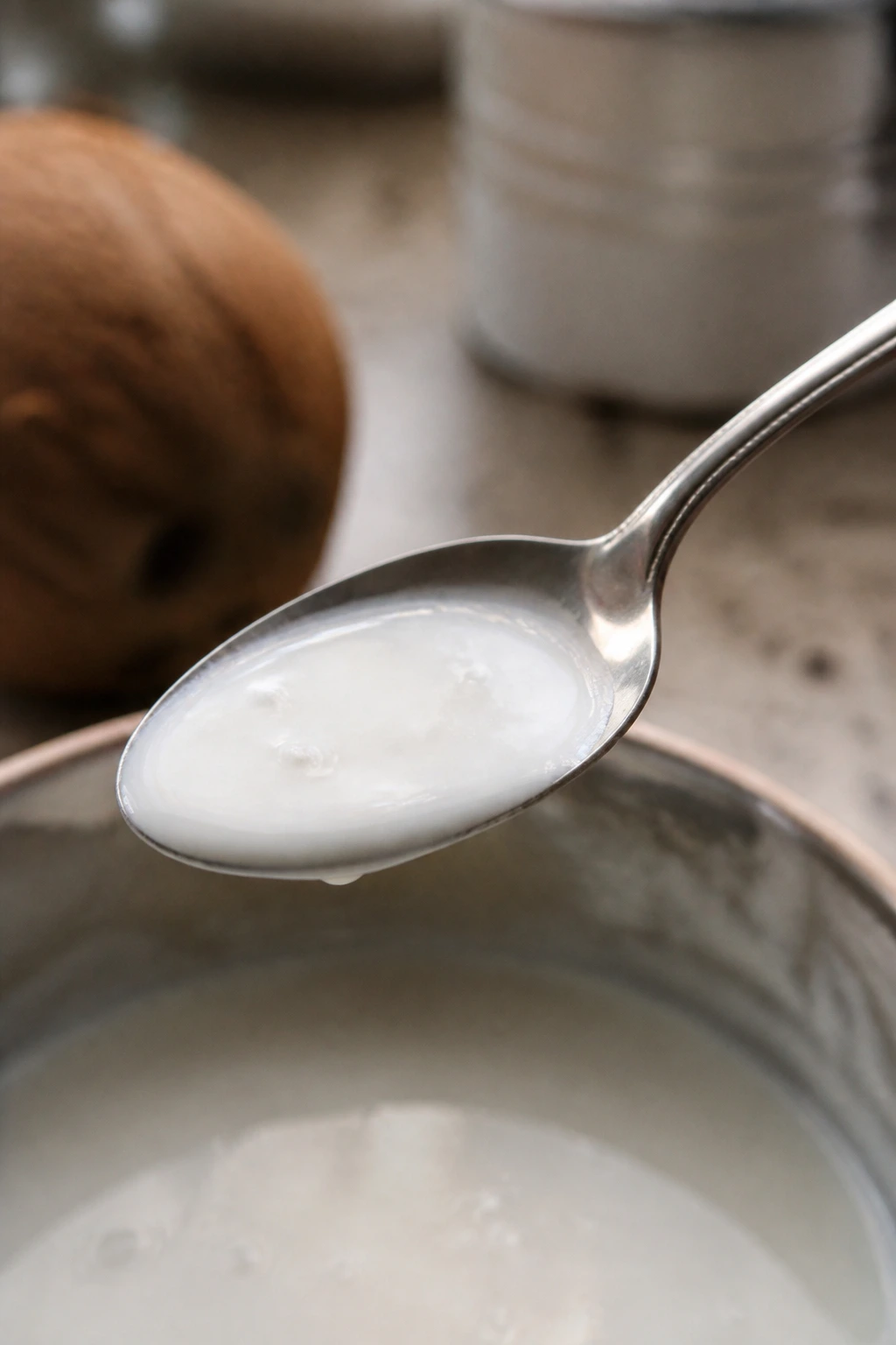 What Does Bad Coconut Milk Taste Like? 4 Spoonful of sour coconut milk with tangy texture