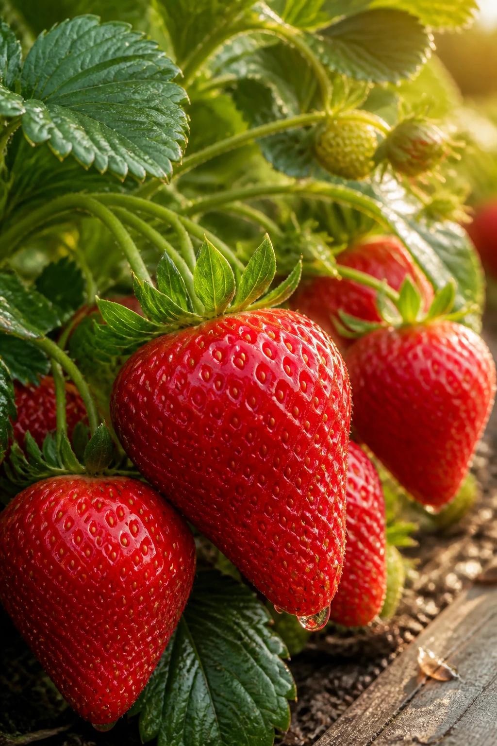 20 Popular Varieties Of Strawberries - And Which To Choose 15 Close-up of Sparkle strawberries on the plant in a sunny garden.