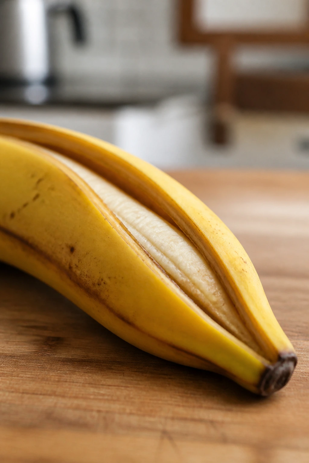 Are Bananas With Split Skins Safe To Eat? 2 Close-up of a split banana with a yellow fruit inside.