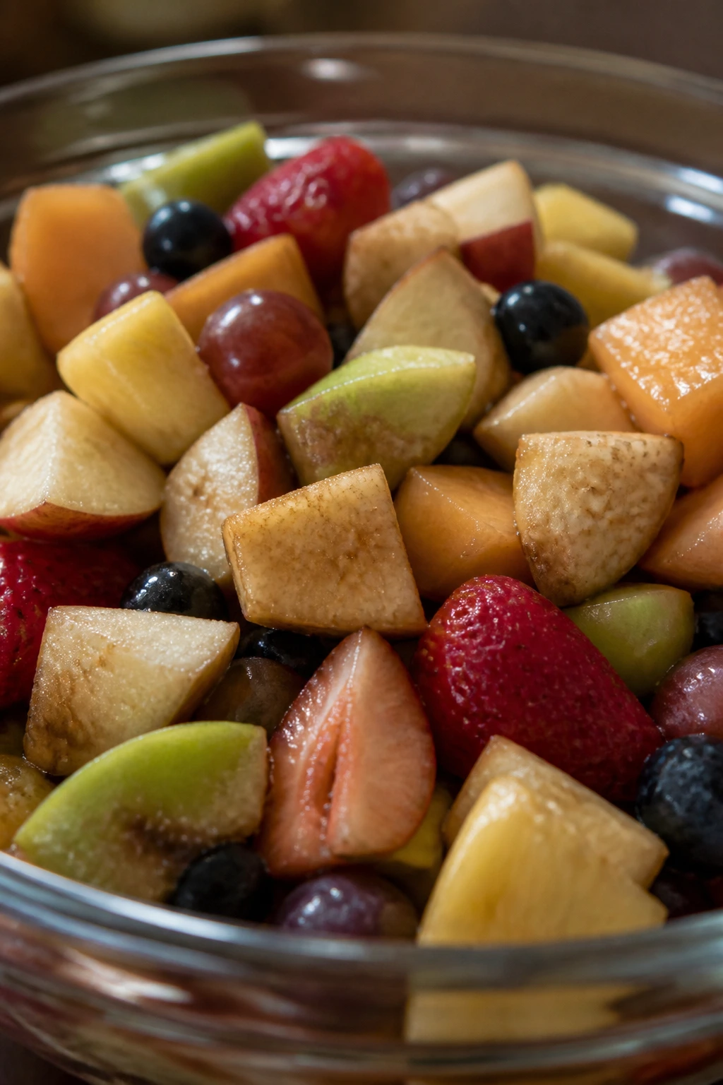 How Long Is Fruit Salad Good For? Shelf Life & Storage Tips 8 Fruit salad with color-changing pieces indicating spoilage