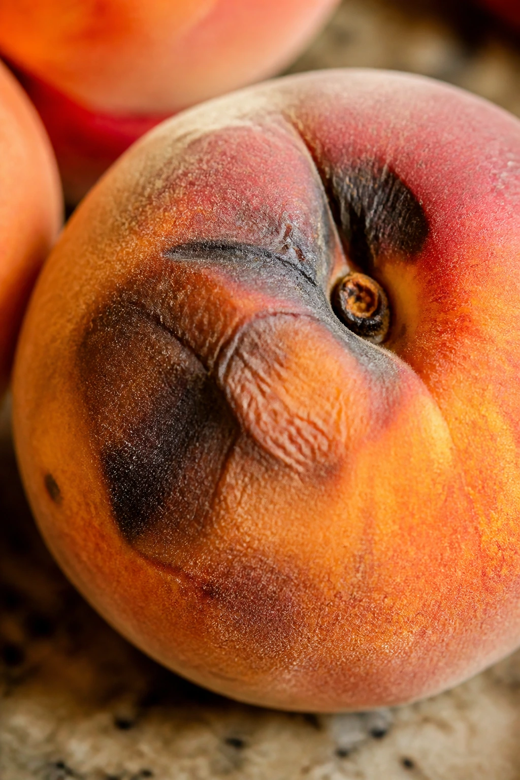 How To Tell If Peaches Are Bad & How Long Do They Last? 5 Close-up of a peach with brown spots indicating spoilage