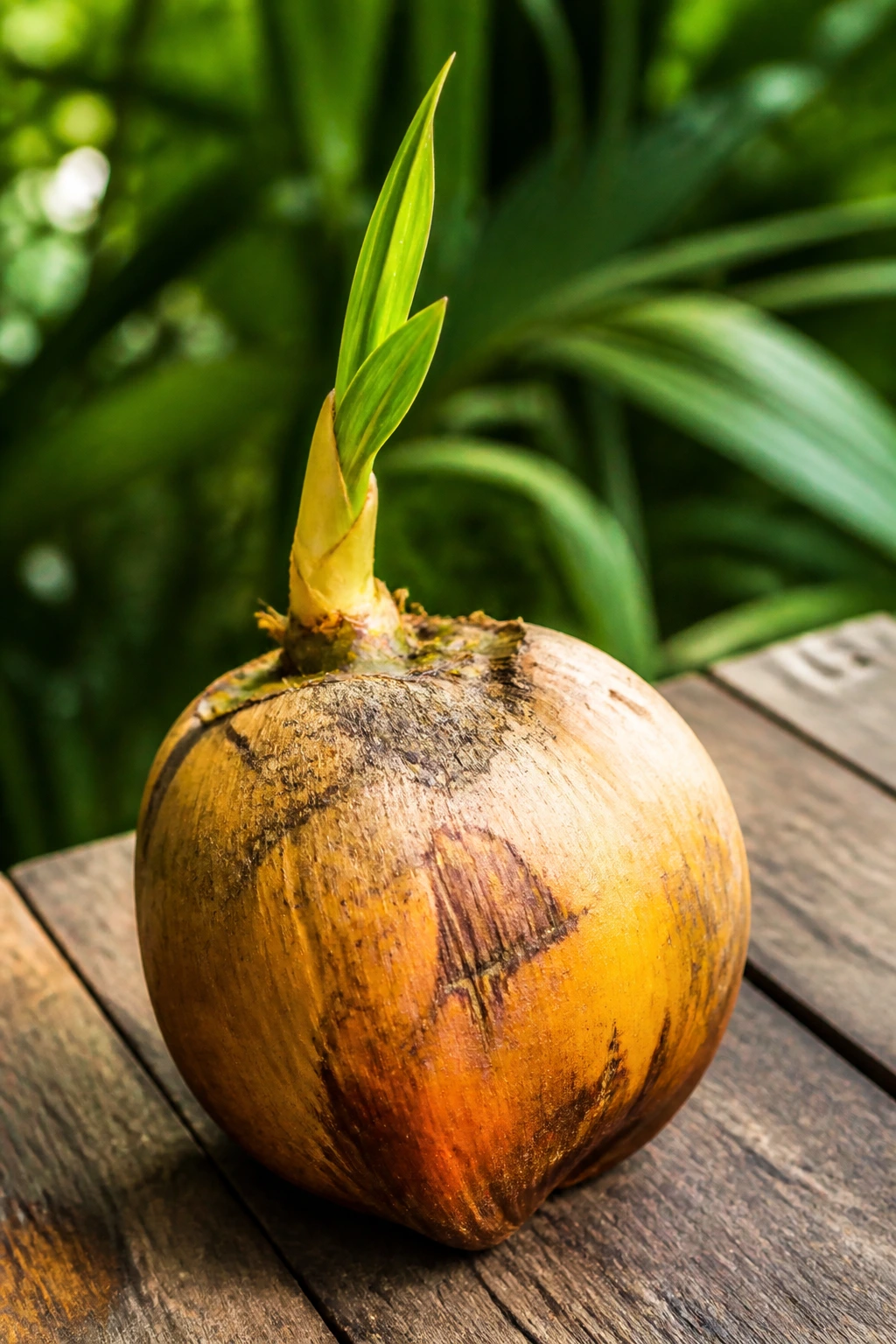 What Is A Sprouted Coconut? Everything You Need To Know 3 Sprouted coconut with green leafy background suggesting health benefits