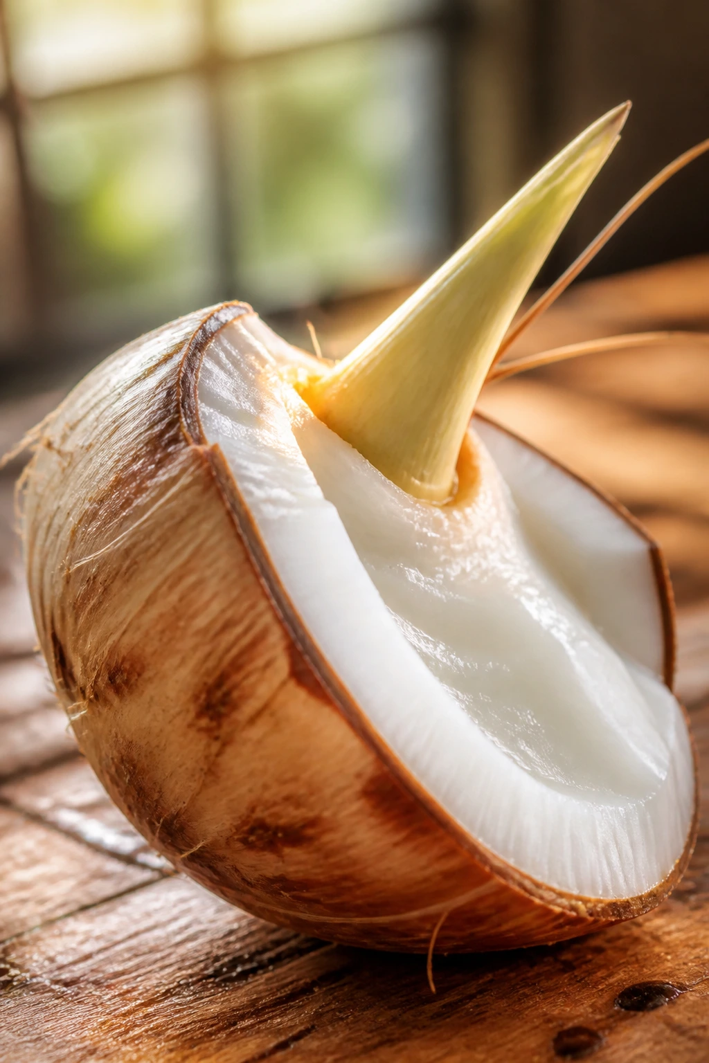 Macro shot of sprouted coconut indicating metabolism-boosting energy