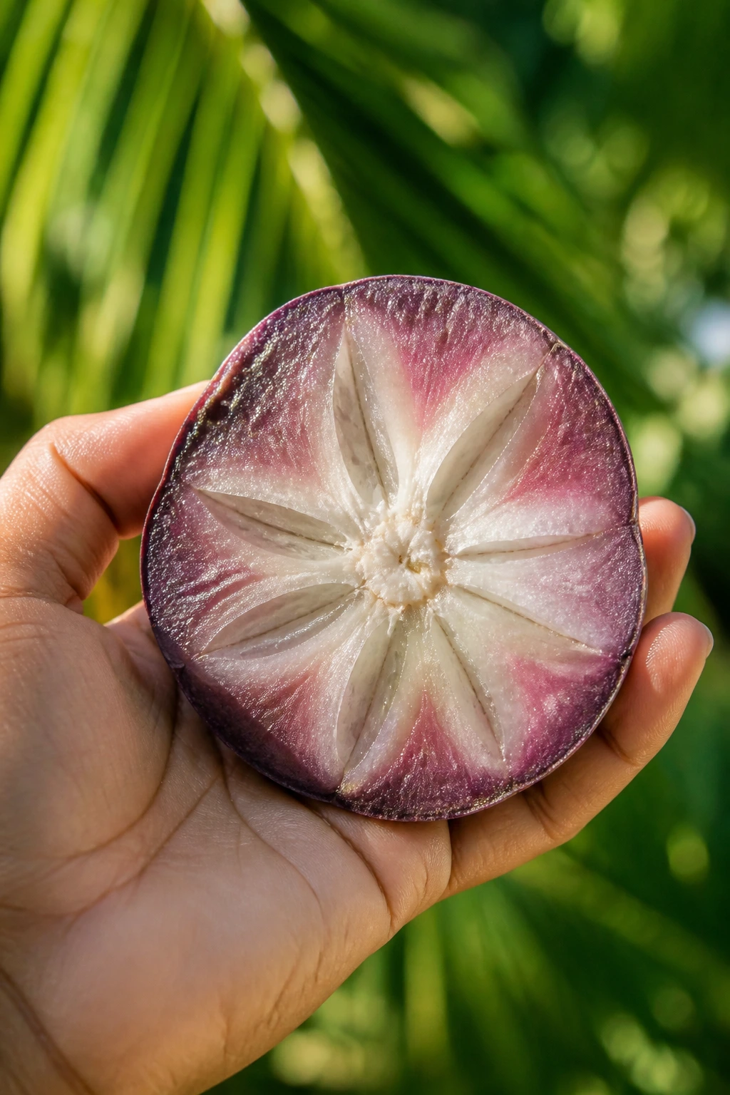 Jamaican Star Apple: Nutrition Facts, Health Benefits, And More 6 Star apple held in hand in tropical setting