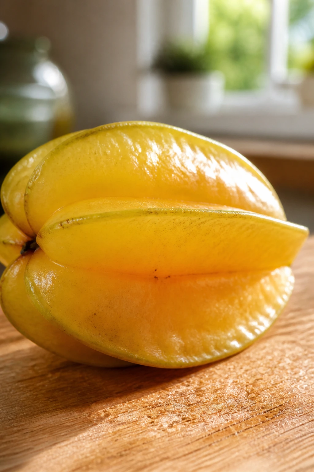 Close-up of ripe star fruit ridges showing edges