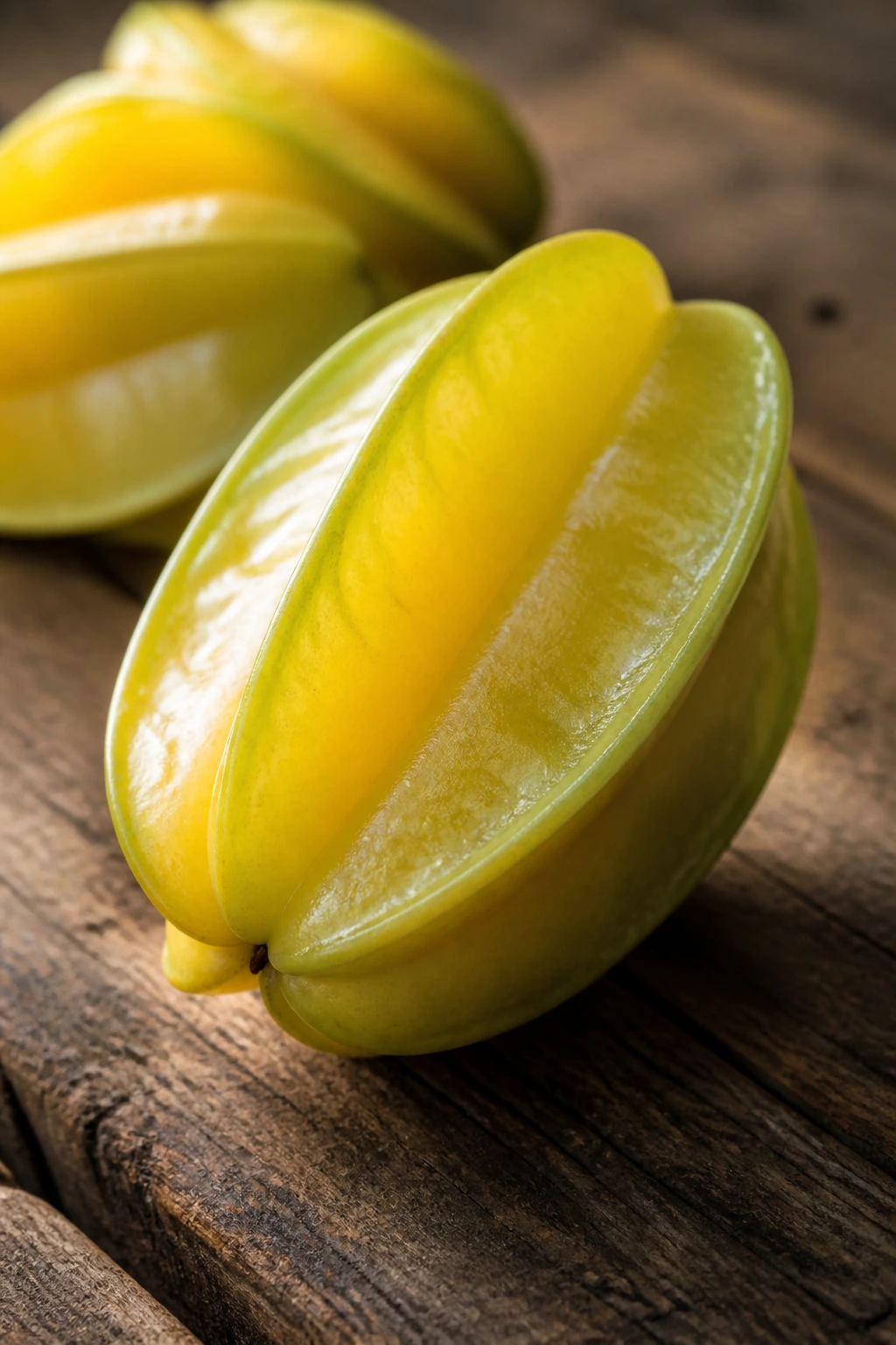 Star fruit with rounded shape indicating ripeness