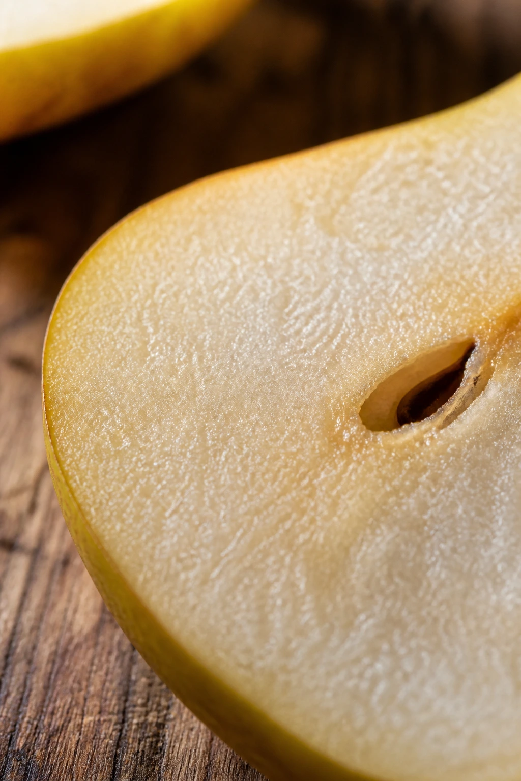 Texture Matters: Why Are Pears Gritty? 1 Macro close-up of pear flesh showing stone cells and gritty texture