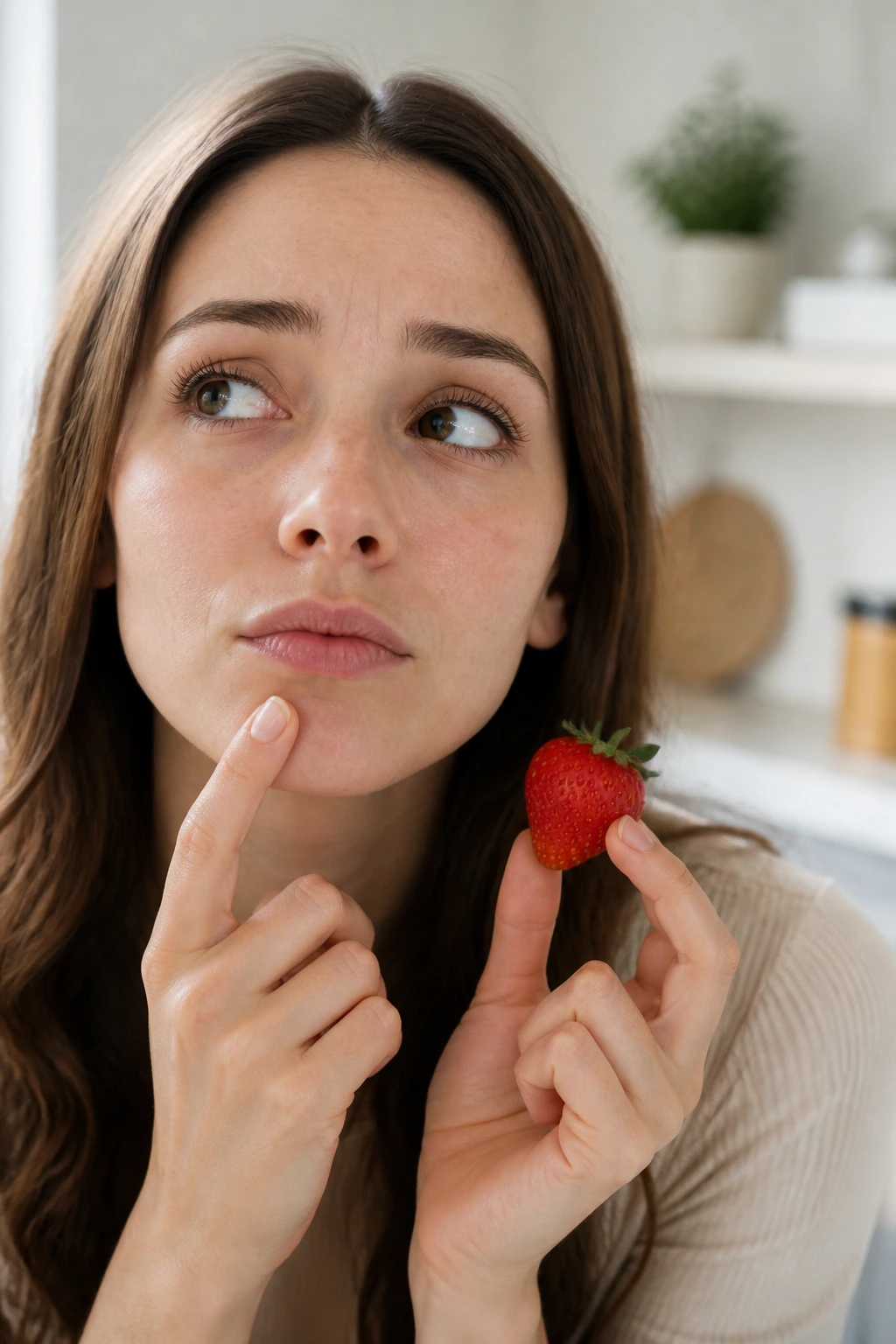 Banishing Breakouts: Are Strawberries Good For Acne? 9 Curious person pondering strawberries' role in acne treatment