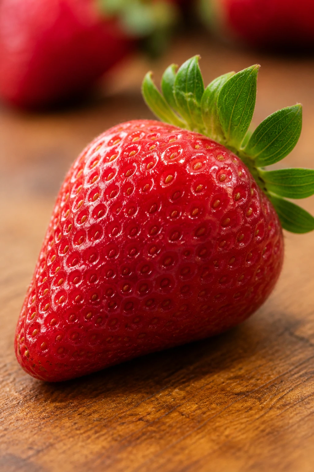 Close-up of a ripe strawberry ready as a snack for rabbits