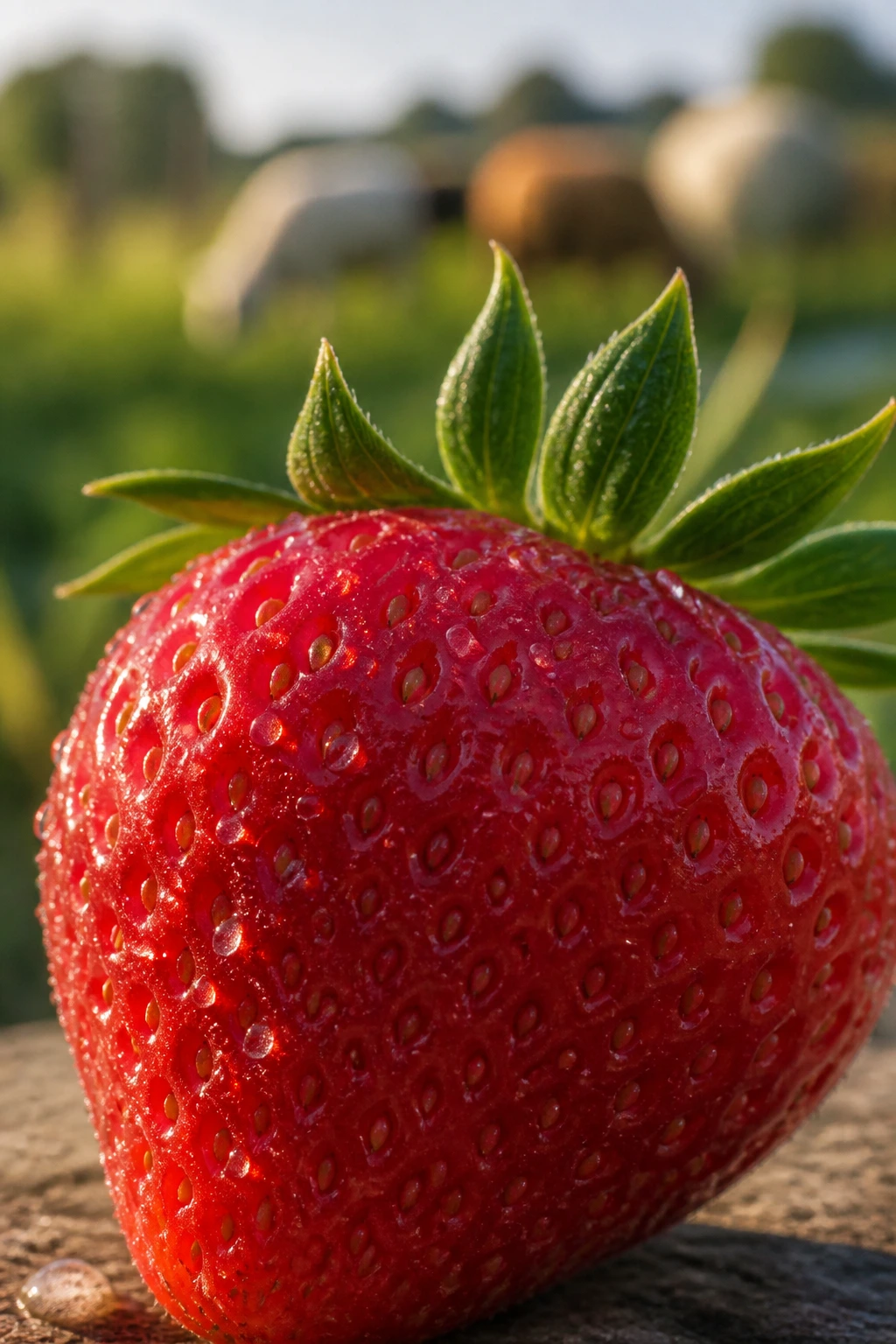 Can Goats Eat Strawberries? All You Need to Know 3 Vibrant strawberry close-up with a soft pasture backdrop
