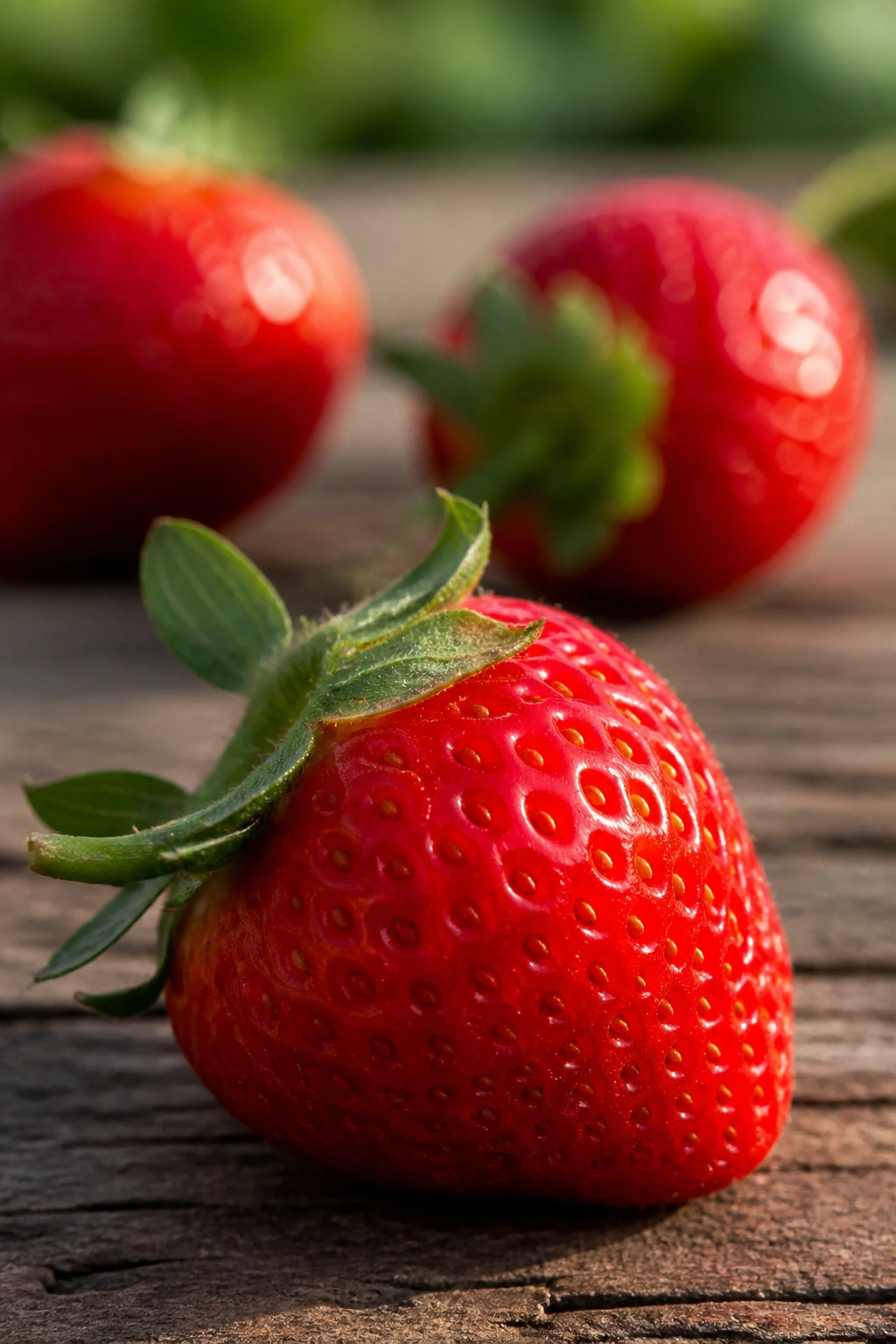 Can Goats Eat Strawberries? All You Need to Know 4 Close-up of strawberries on a weathered wooden surface in sunlight