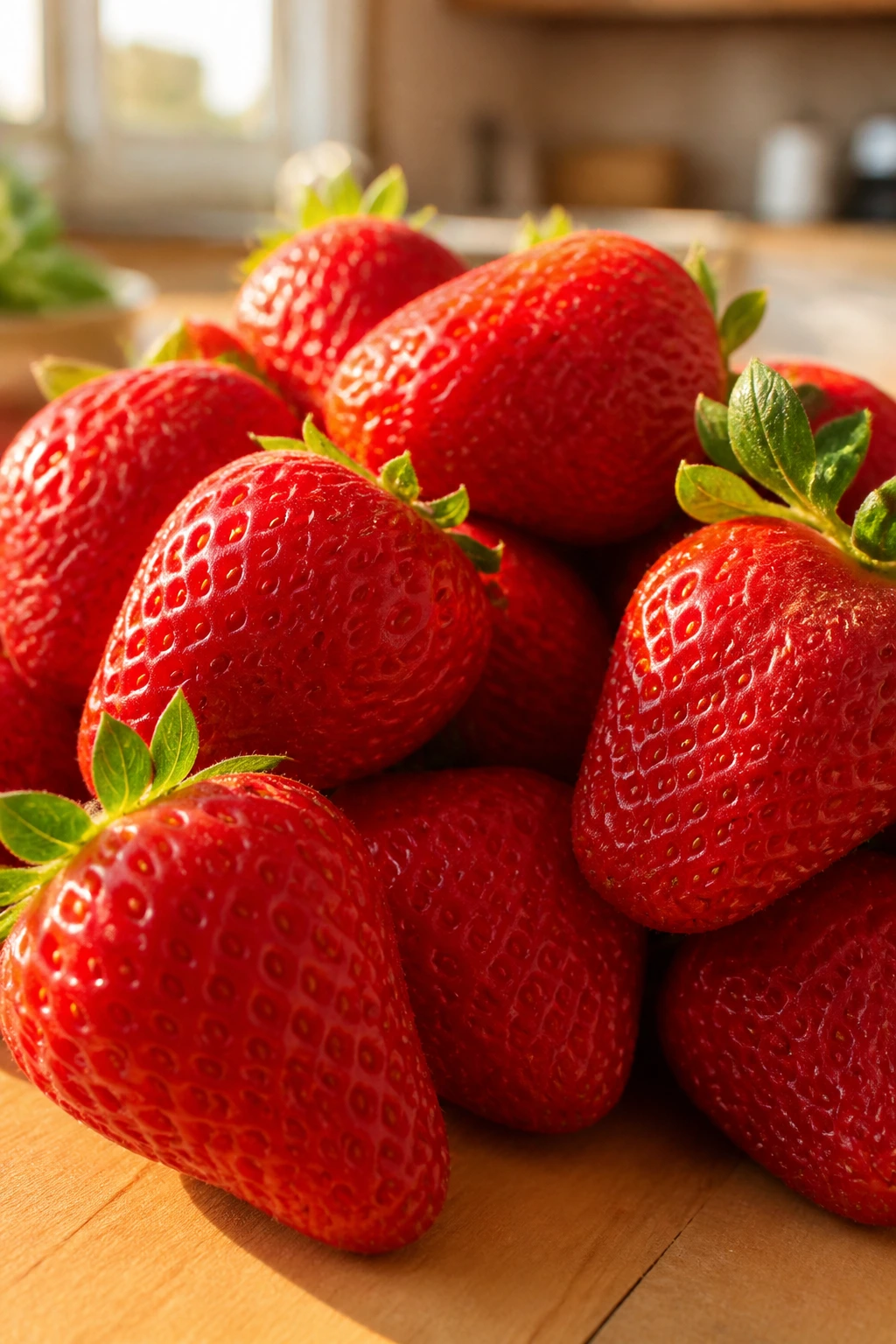 Can Guinea Pigs Eat Strawberries? All You Need to Know 1 Close-up of ripe strawberries filling the frame on a wooden kitchen counter