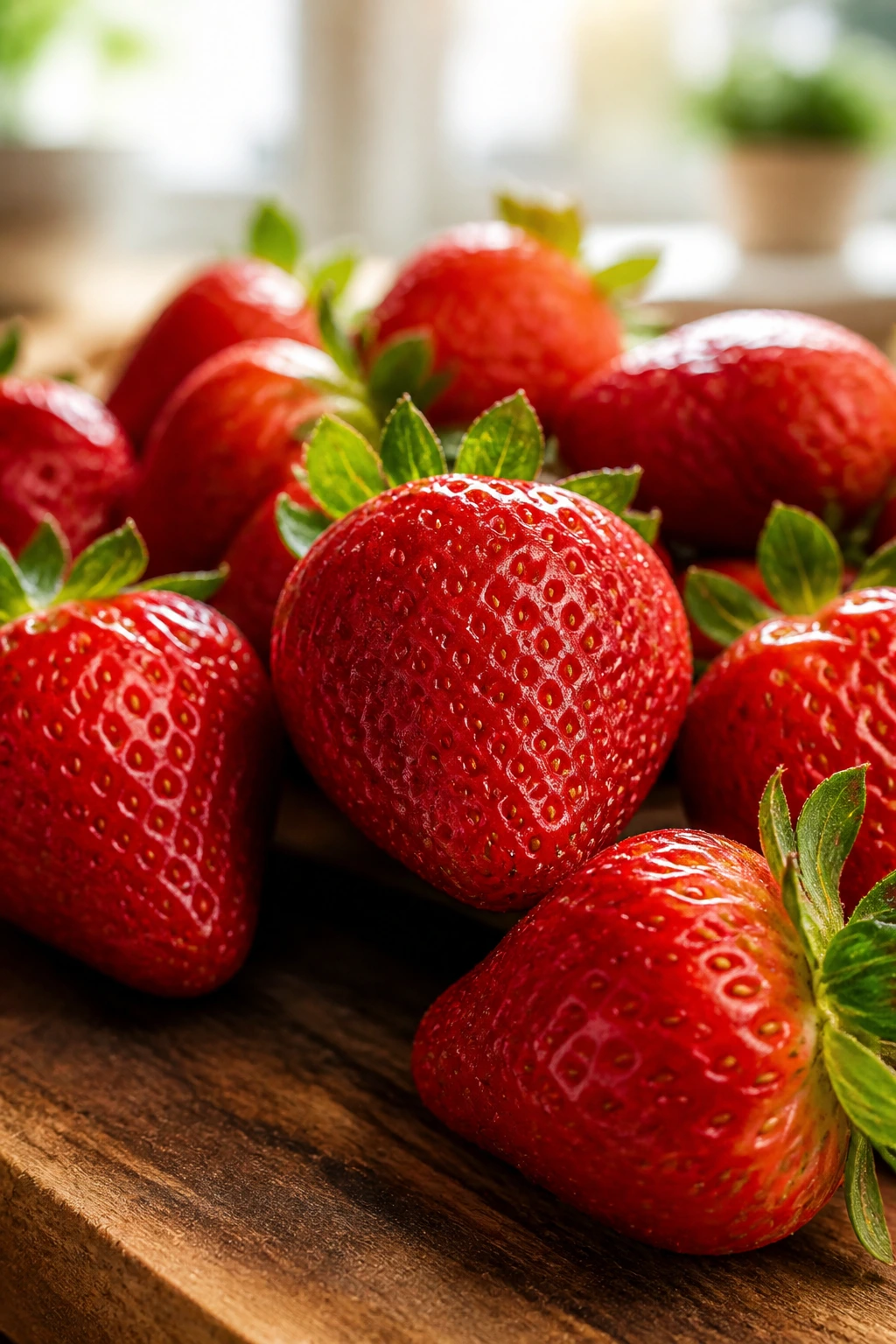 Can Hamsters Eat Strawberries? All You Need to Know 4 Close-up of fresh strawberries on a wooden board with natural light