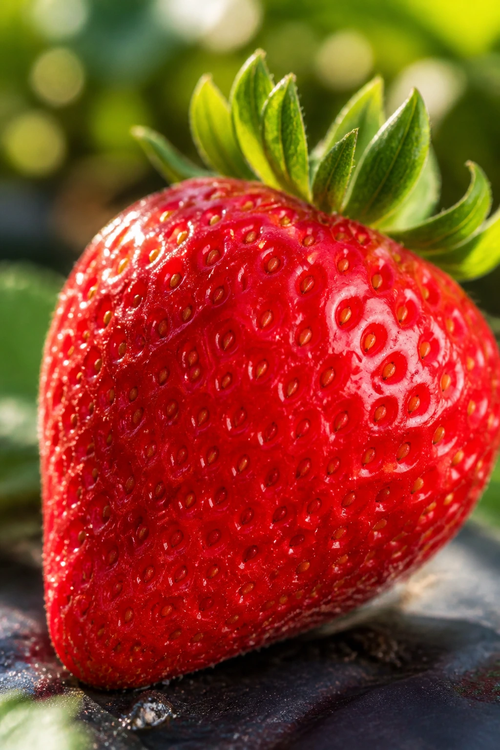 Can Goats Eat Strawberries? All You Need to Know 2 Close-up of a ripe strawberry with dewy surface in a sunlit garden