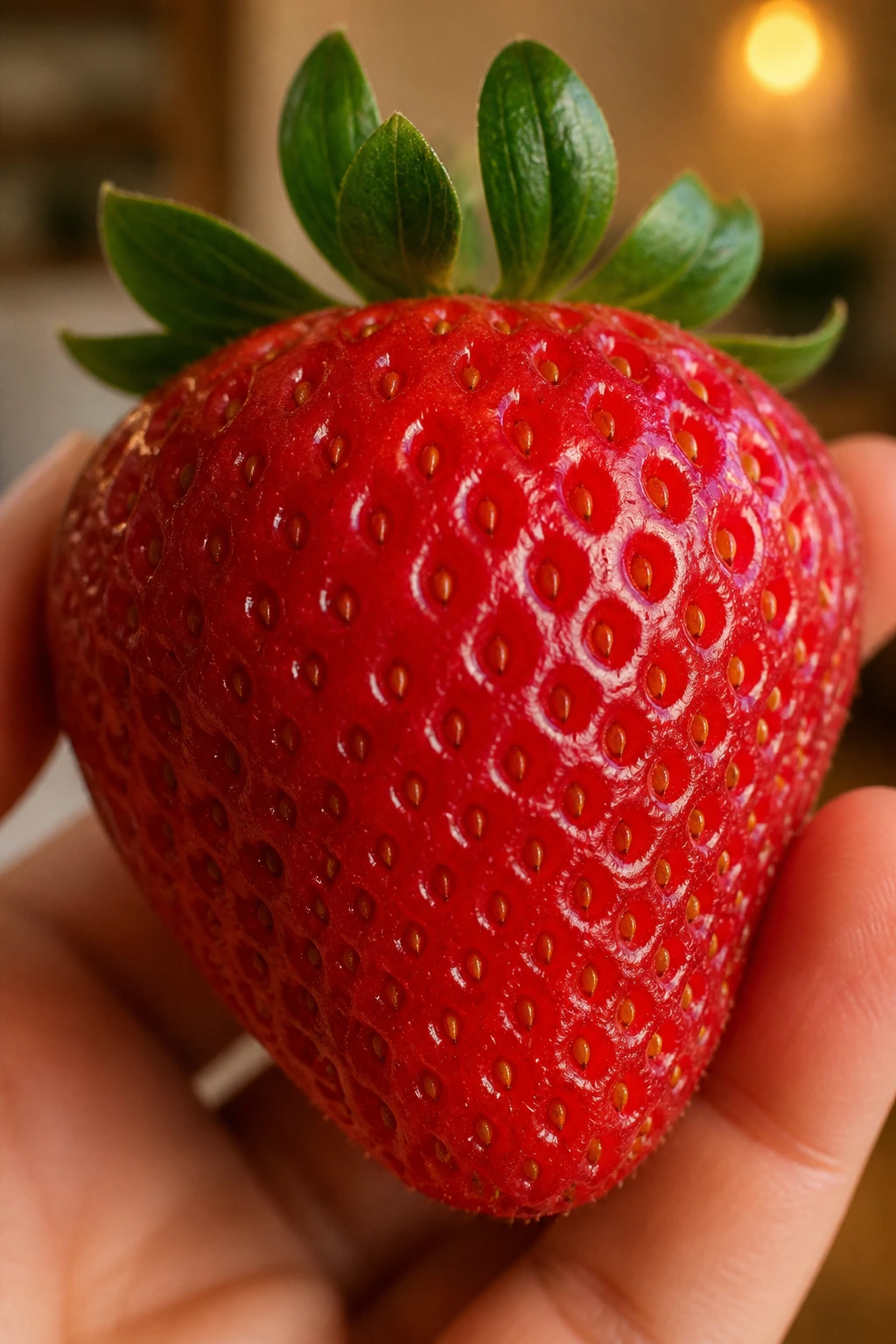 40 Strawberry Puns That Are So Berry Funny To Make Your Day 11 Single strawberry held in hand, filling frame with warm light