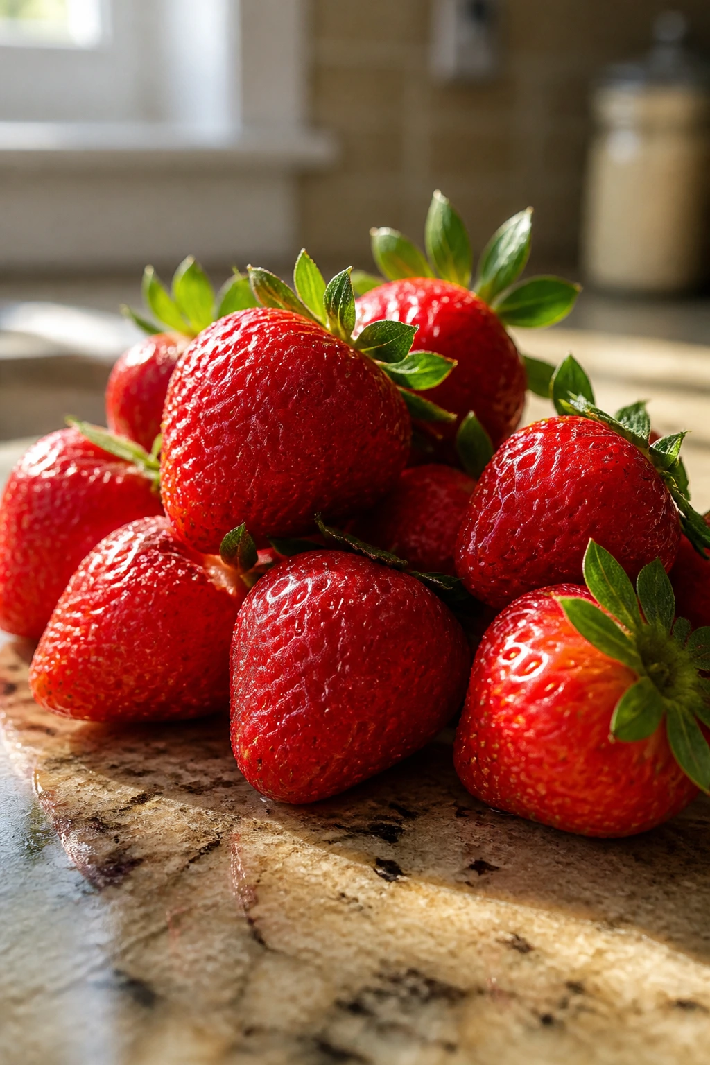 How Long Can Strawberries Stay at Room Temperature? 2 Strawberries at room temperature on kitchen counter