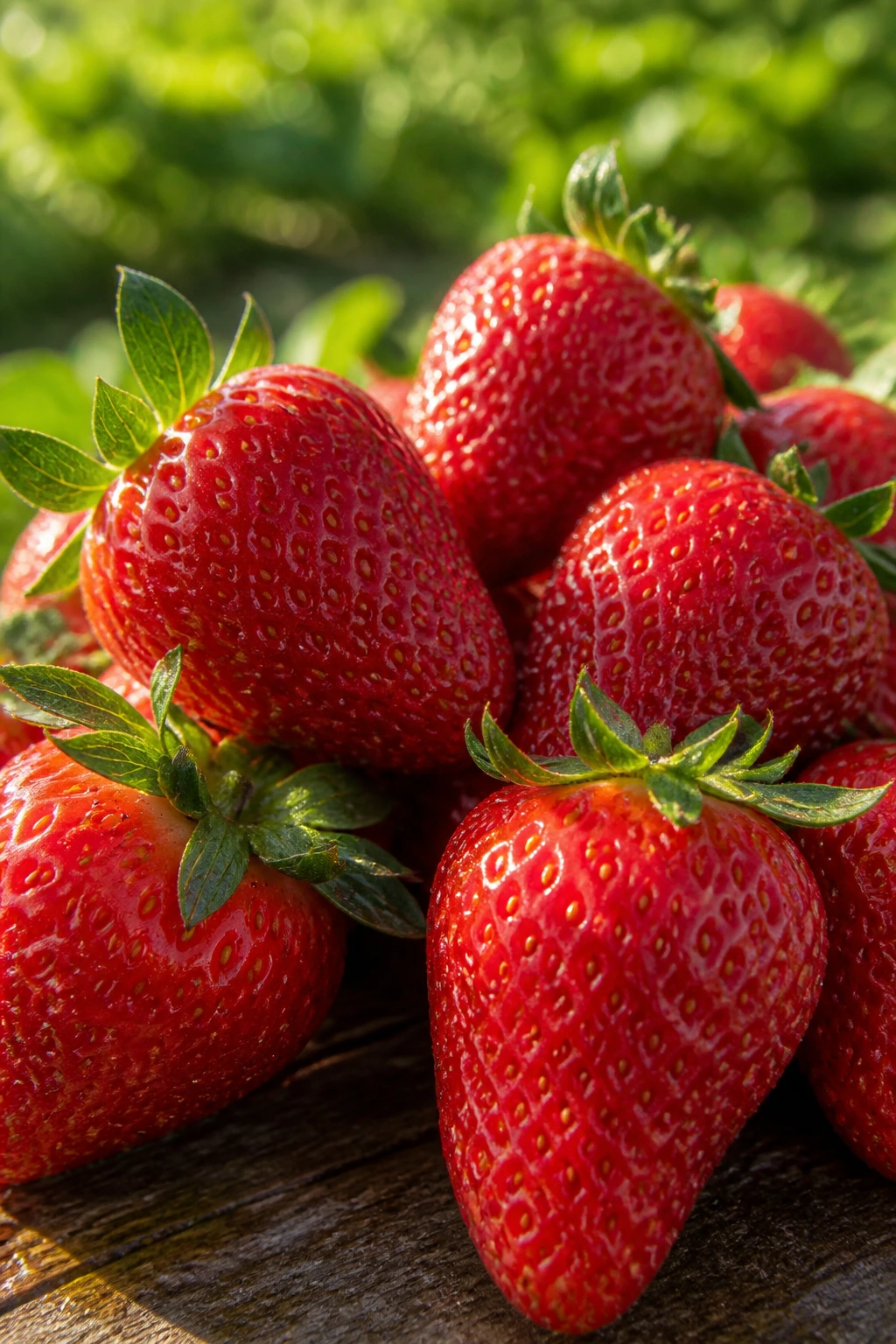 Can Horses Eat Strawberries? All You Need to Know 4 Cluster of ripe strawberries on a wooden surface in natural light