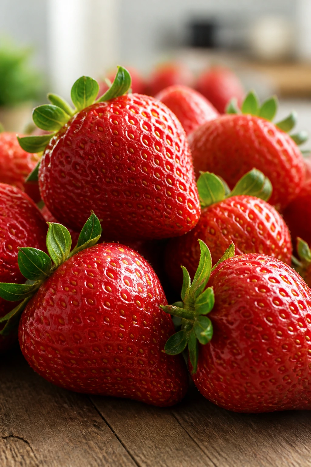 Are Strawberries Good For Your Teeth? 1 Close-up of ripe strawberries on a wooden surface highlighting dental nutrition