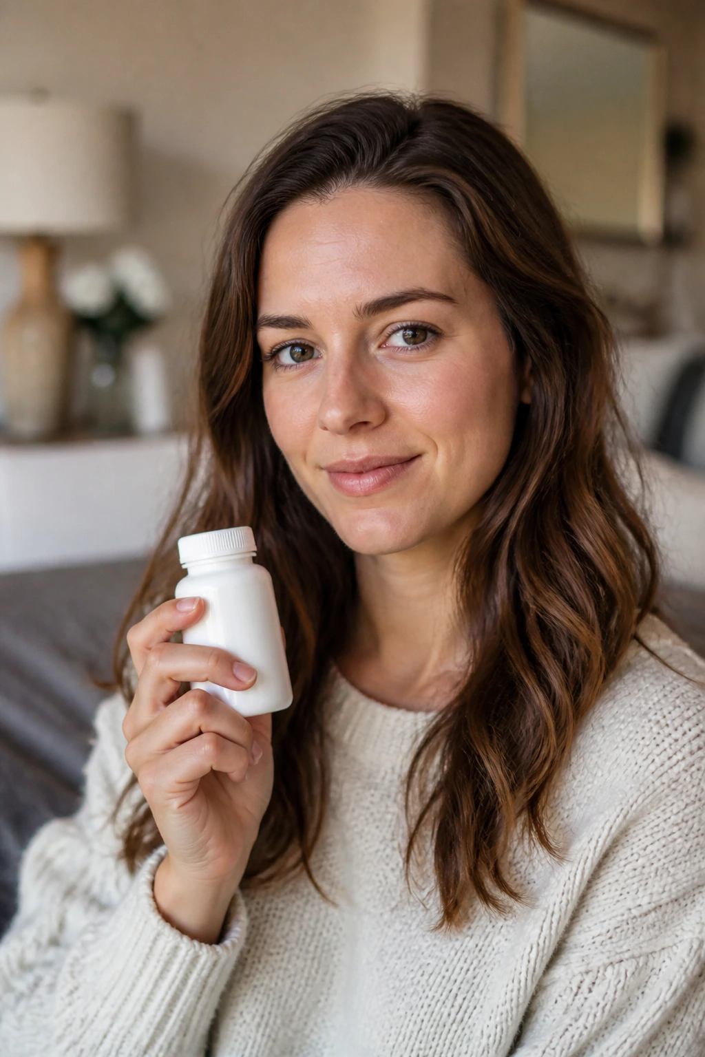 Portrait of person holding antihistamine bottle for strawberry allergy care