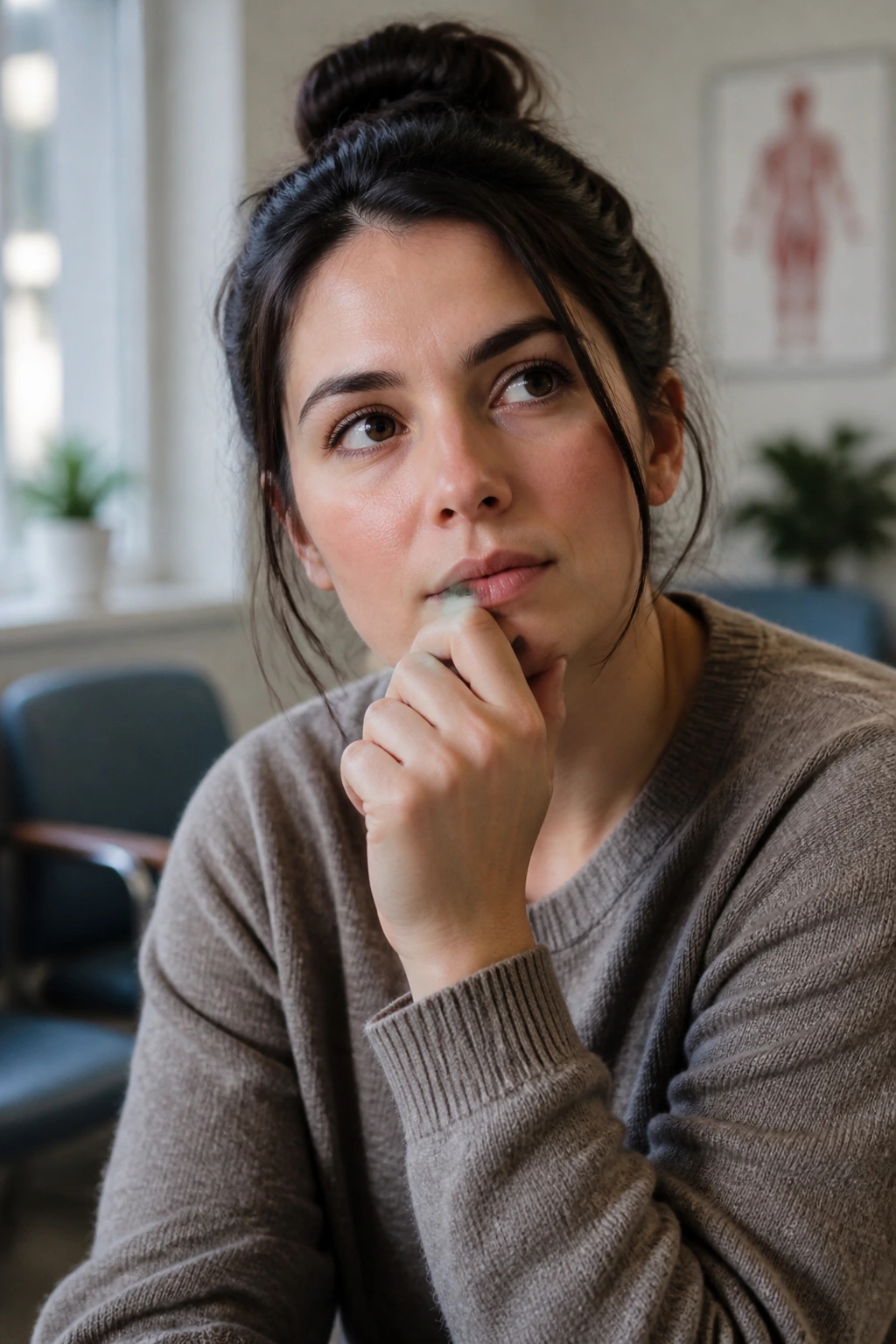 Close-up portrait of a real person in a clinic, representing questions about strawberry allergy