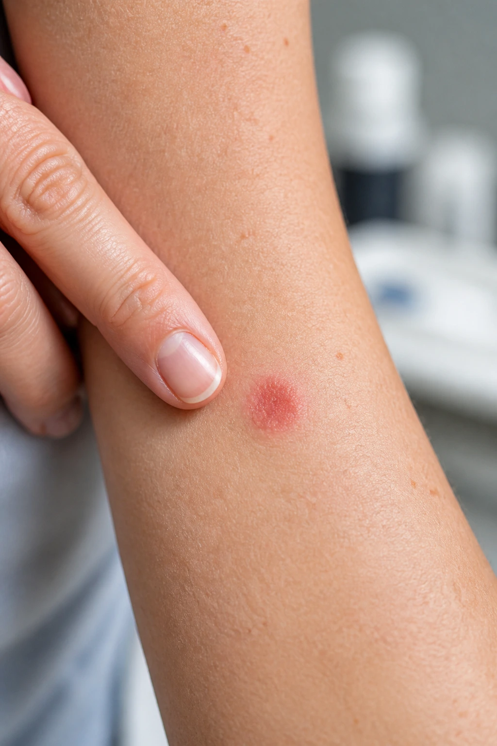 Skin with red itchy patch indicating strawberry allergy test