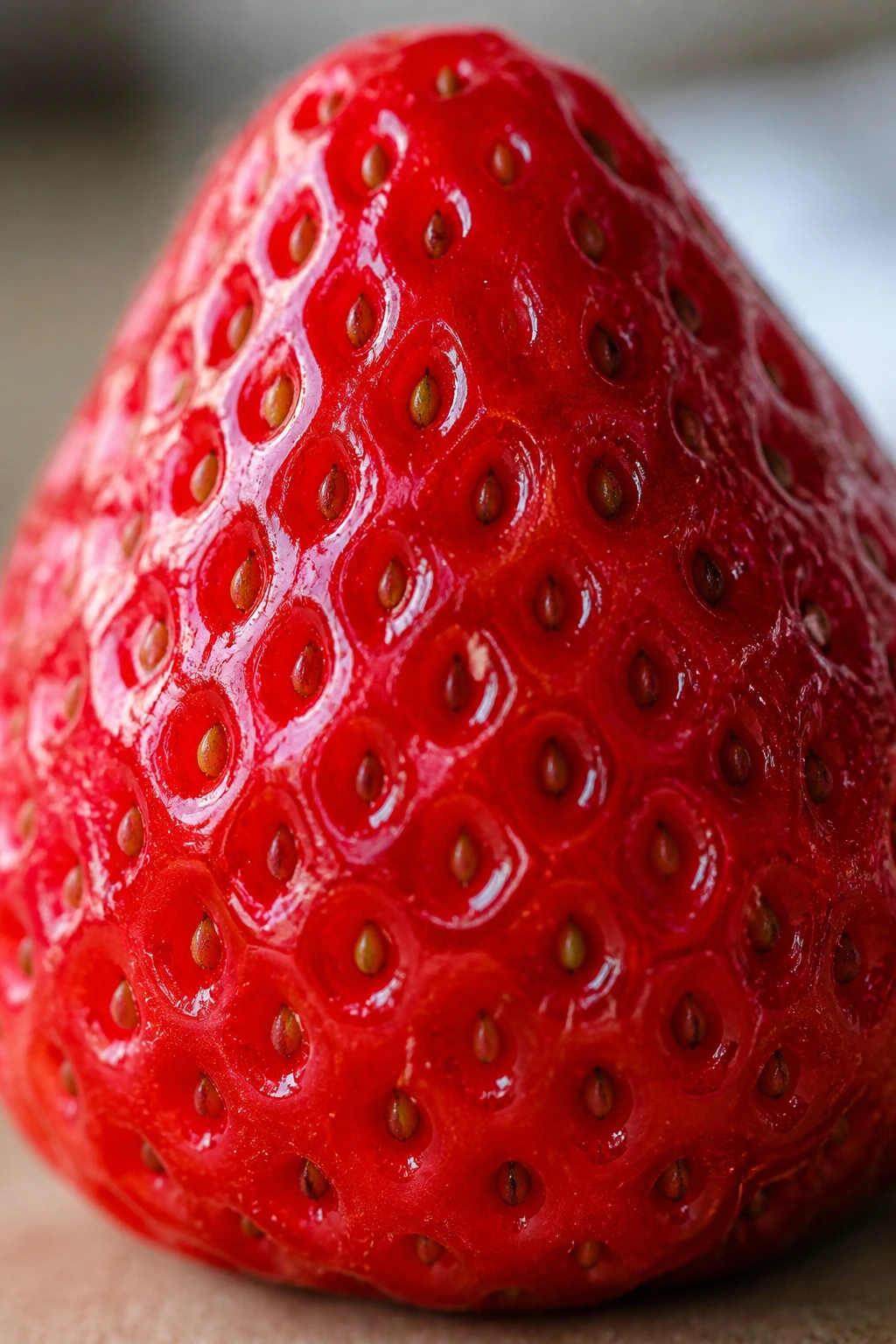 Macro close-up of a ripe strawberry showing texture and seeds