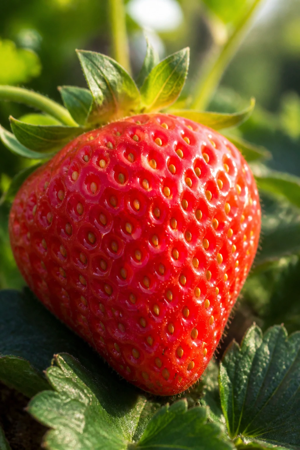 40 Strawberry Puns That Are So Berry Funny To Make Your Day 5 Close-up of a strawberry in a sunlit garden with blurred greenery