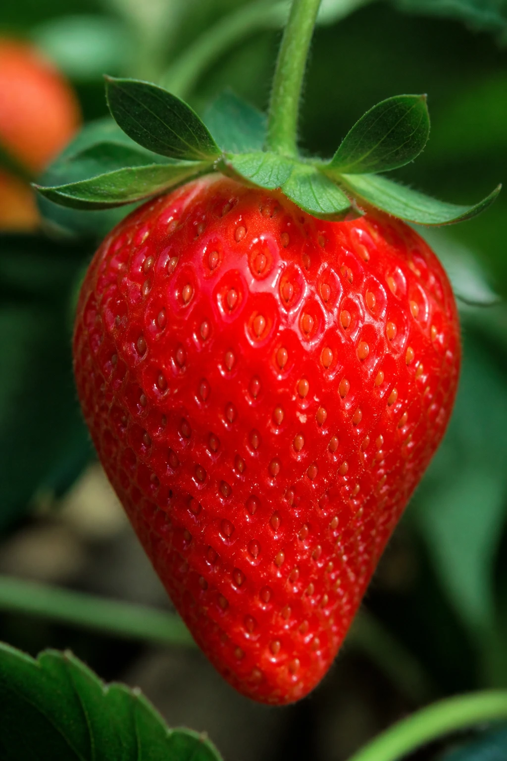 Are Strawberries Sweet, Sour, or Tart? 3 Single ripe strawberry with glossy skin in soft garden background