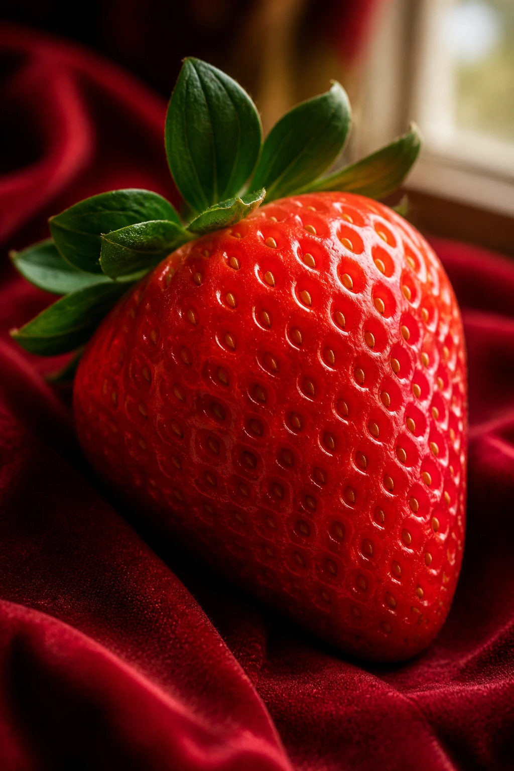 40 Strawberry Puns That Are So Berry Funny To Make Your Day 8 Close-up of a strawberry on velvet red fabric with romantic light