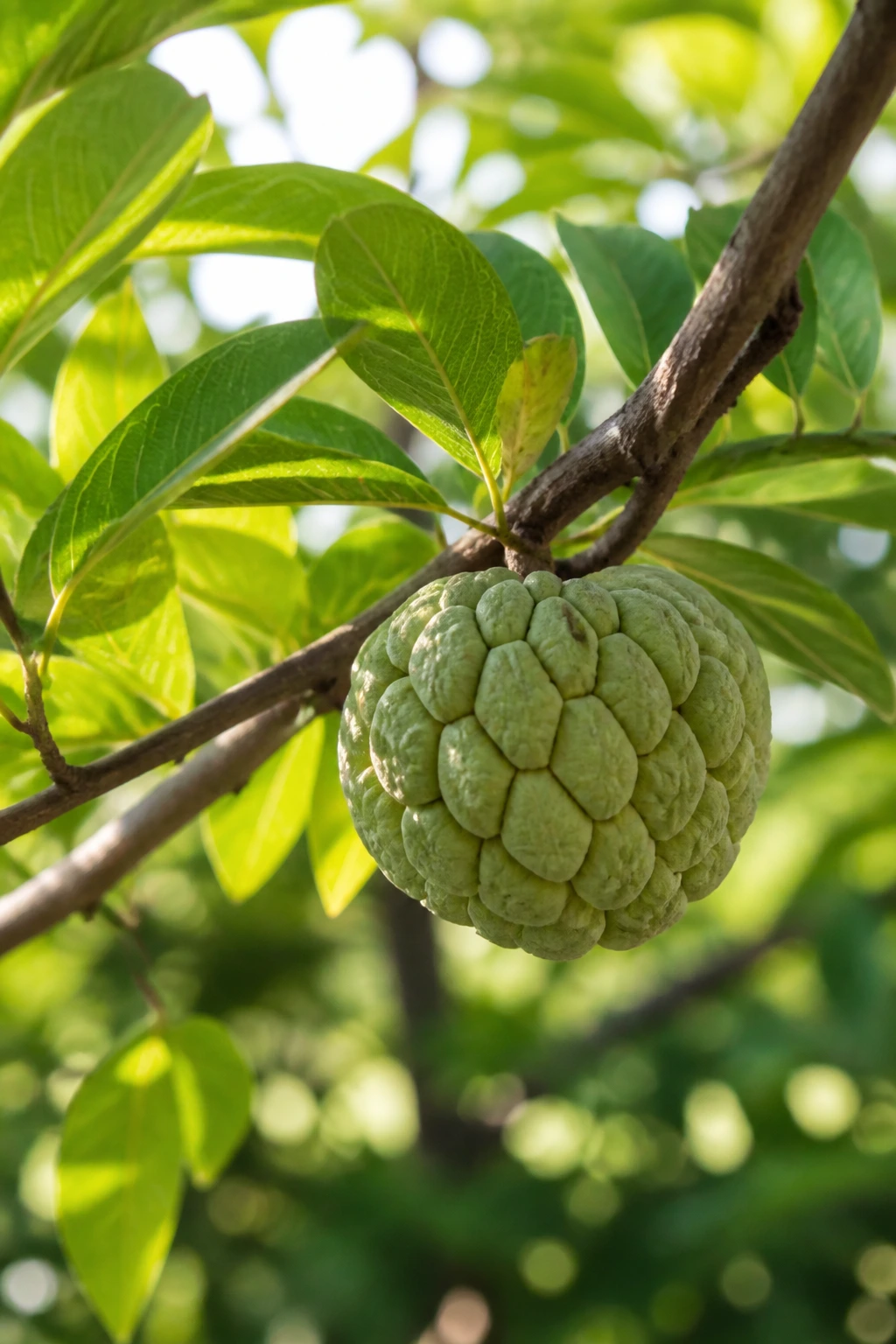 Sugar Apple Vs Custard Apple: Understanding The Difference 8 Sugar Apple on branch in tropical orchard showing warm growing conditions