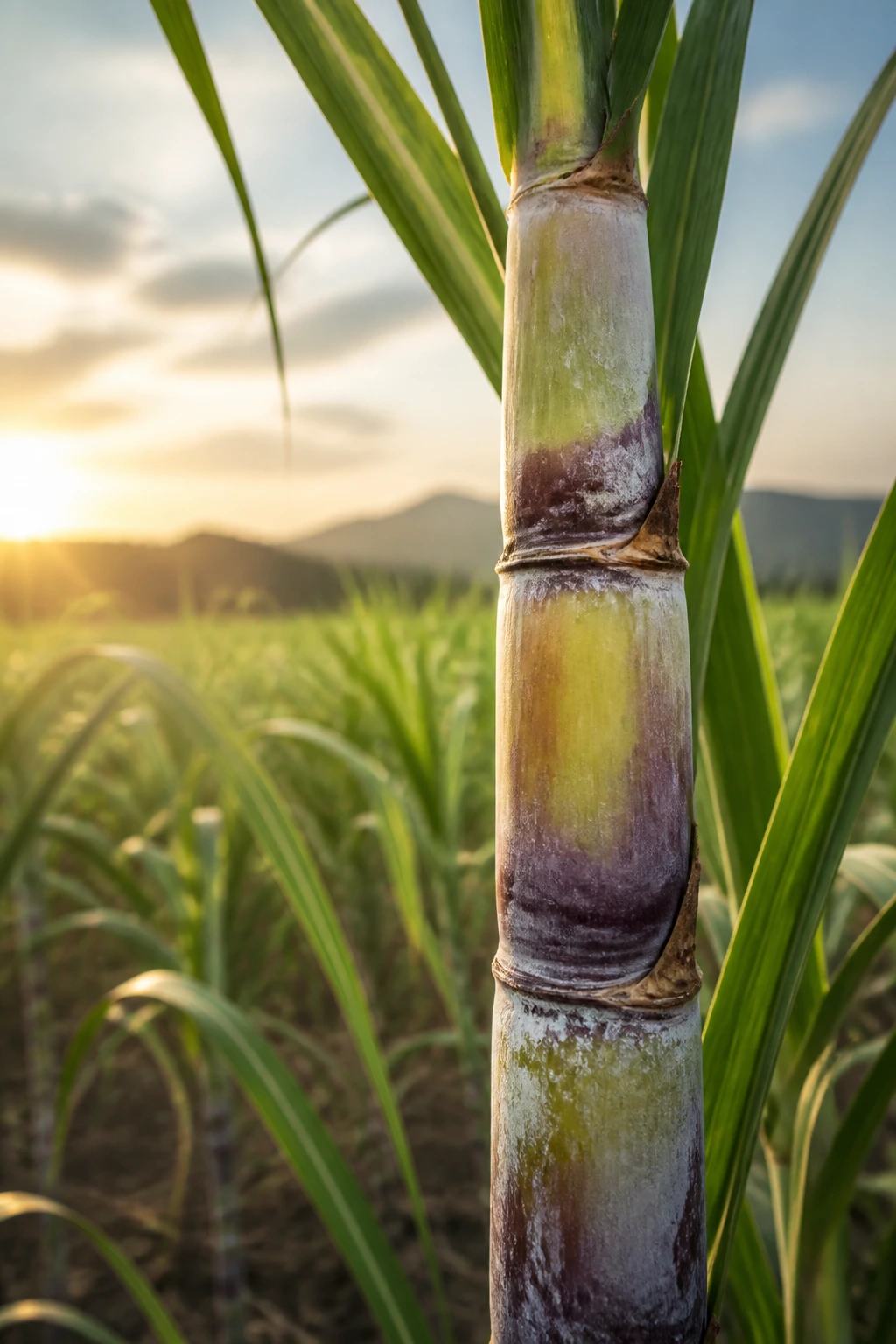 Is Sugarcane A Fruit Or Vegetable Or Grass? All You Need To Know 1 Close-up of a single tall sugarcane stalk in a sunlit tropical field
