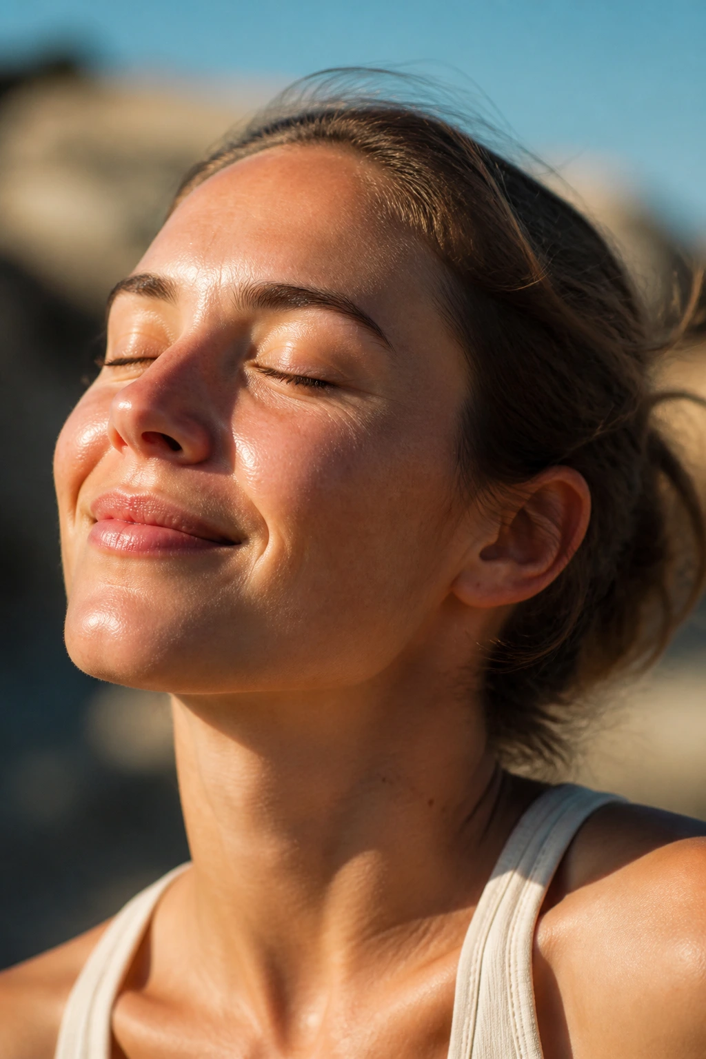 Outdoor portrait of a person with sun-protected skin