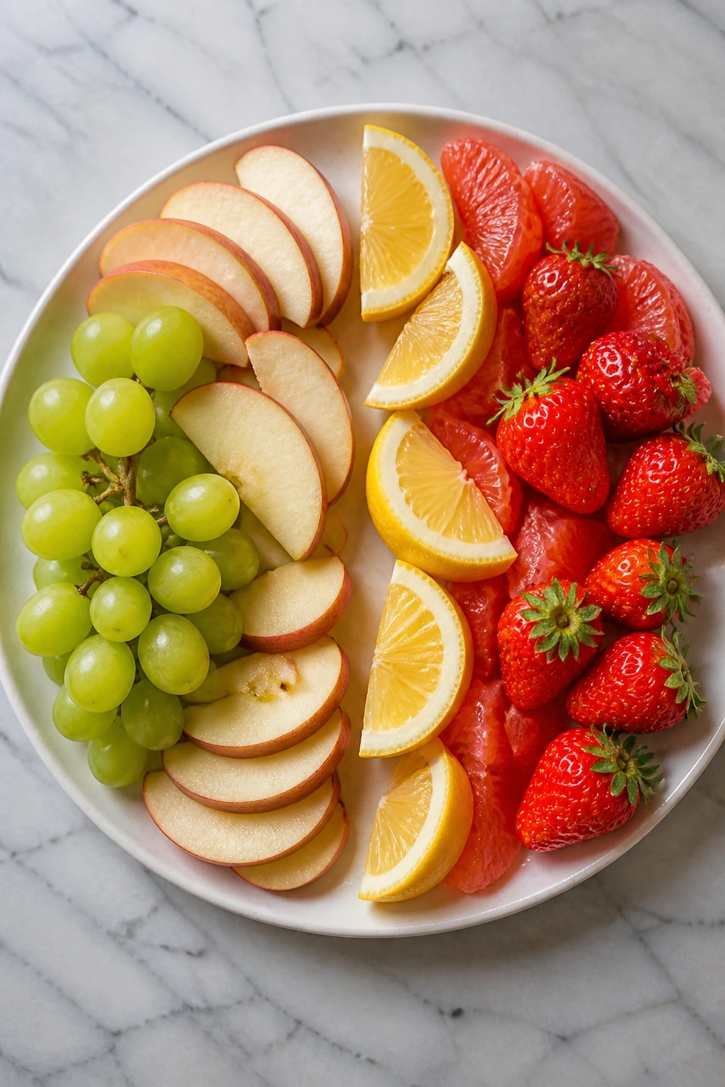 Sweet Fruits Vs Acid Fruits: Which Is More Healthier? 5 Top-down plate showing sweet vs acid fruits in two halves