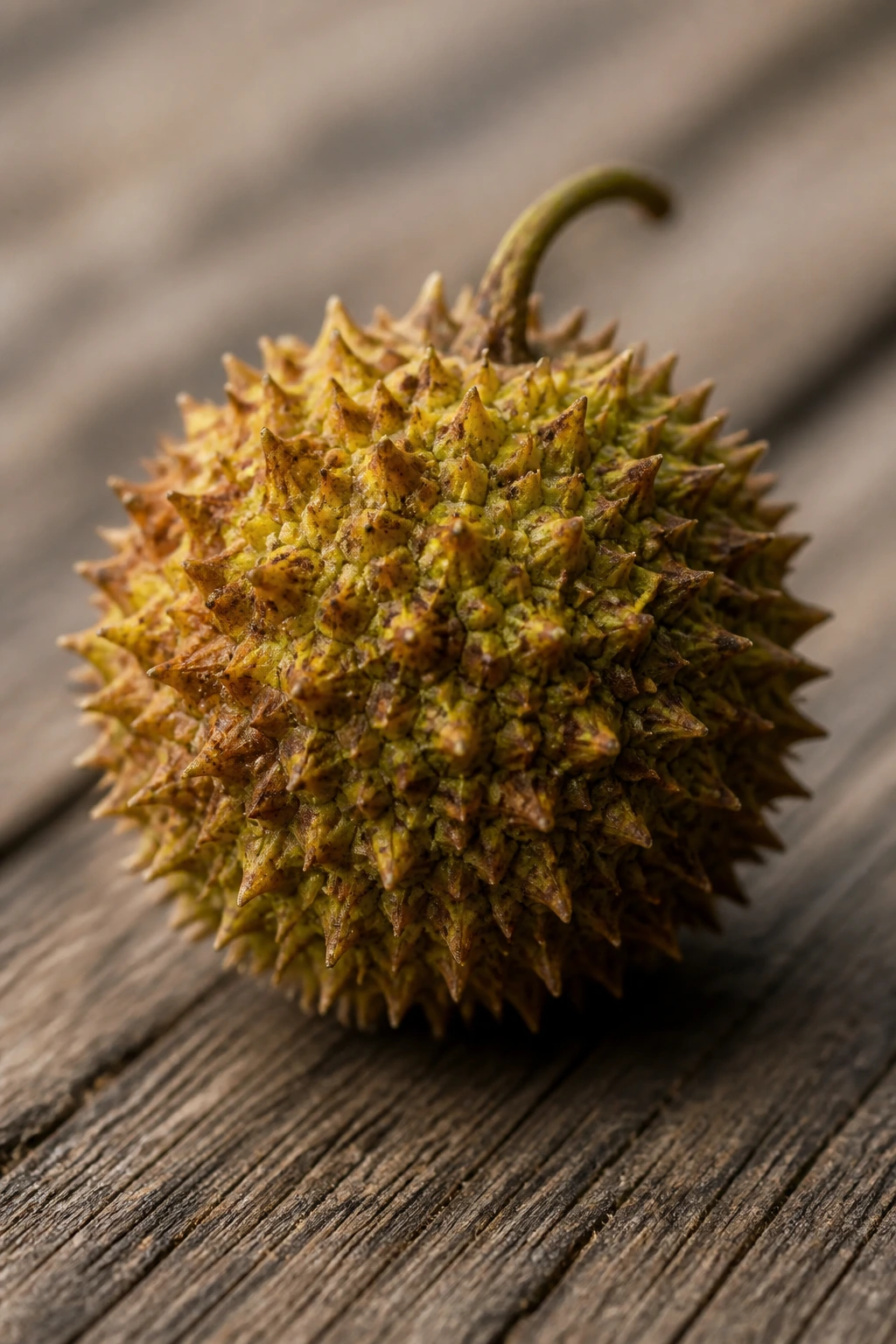 Close-up of ripe sycamore fruit with moody lighting