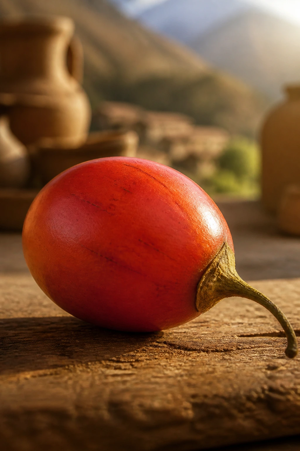 Tamarillo on rustic wood with warm background