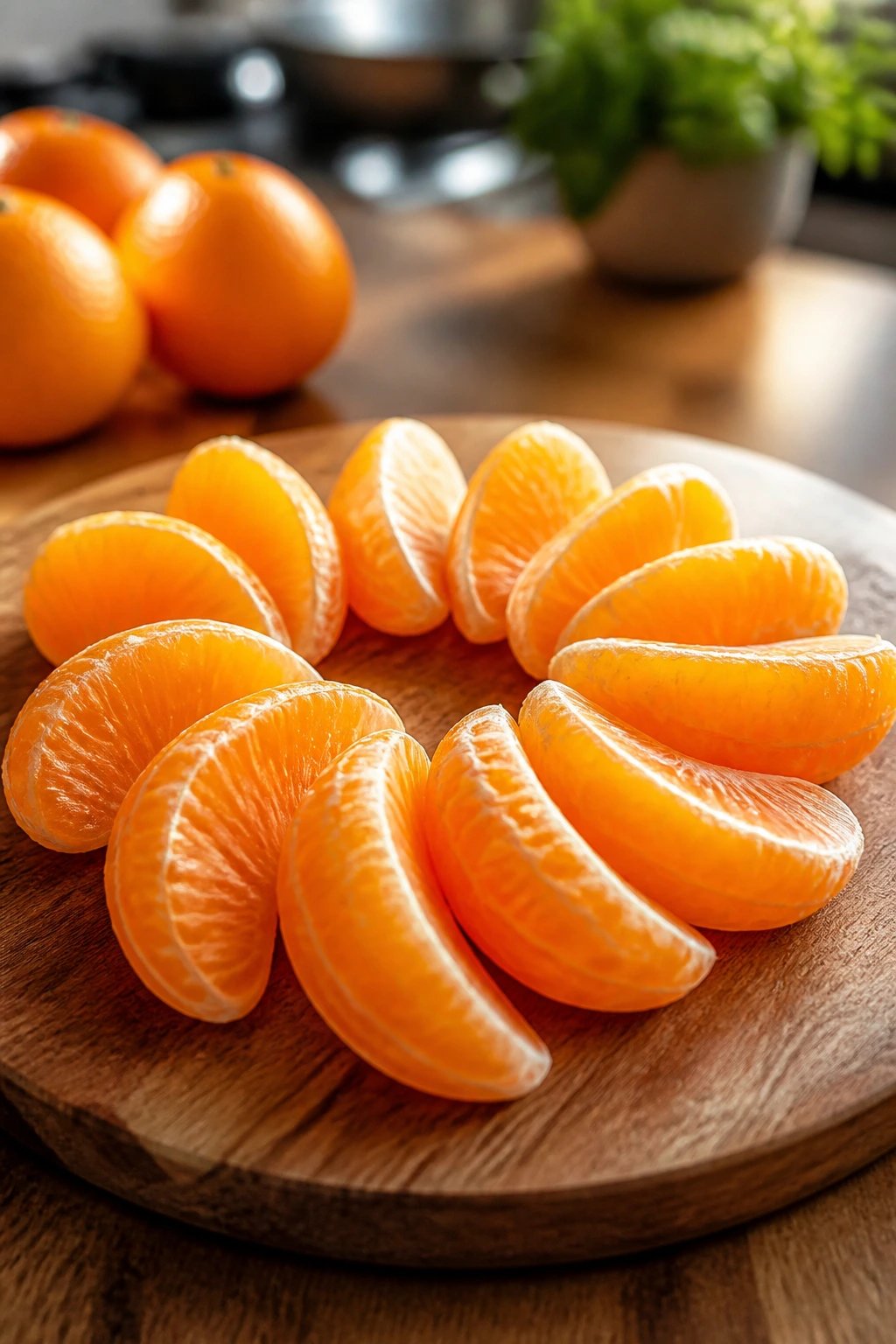 Are Tangerines Good For Dogs? Yes And See Exactly Why 4 Circular arrangement of peeled tangerine segments on a wooden board in a bright kitchen