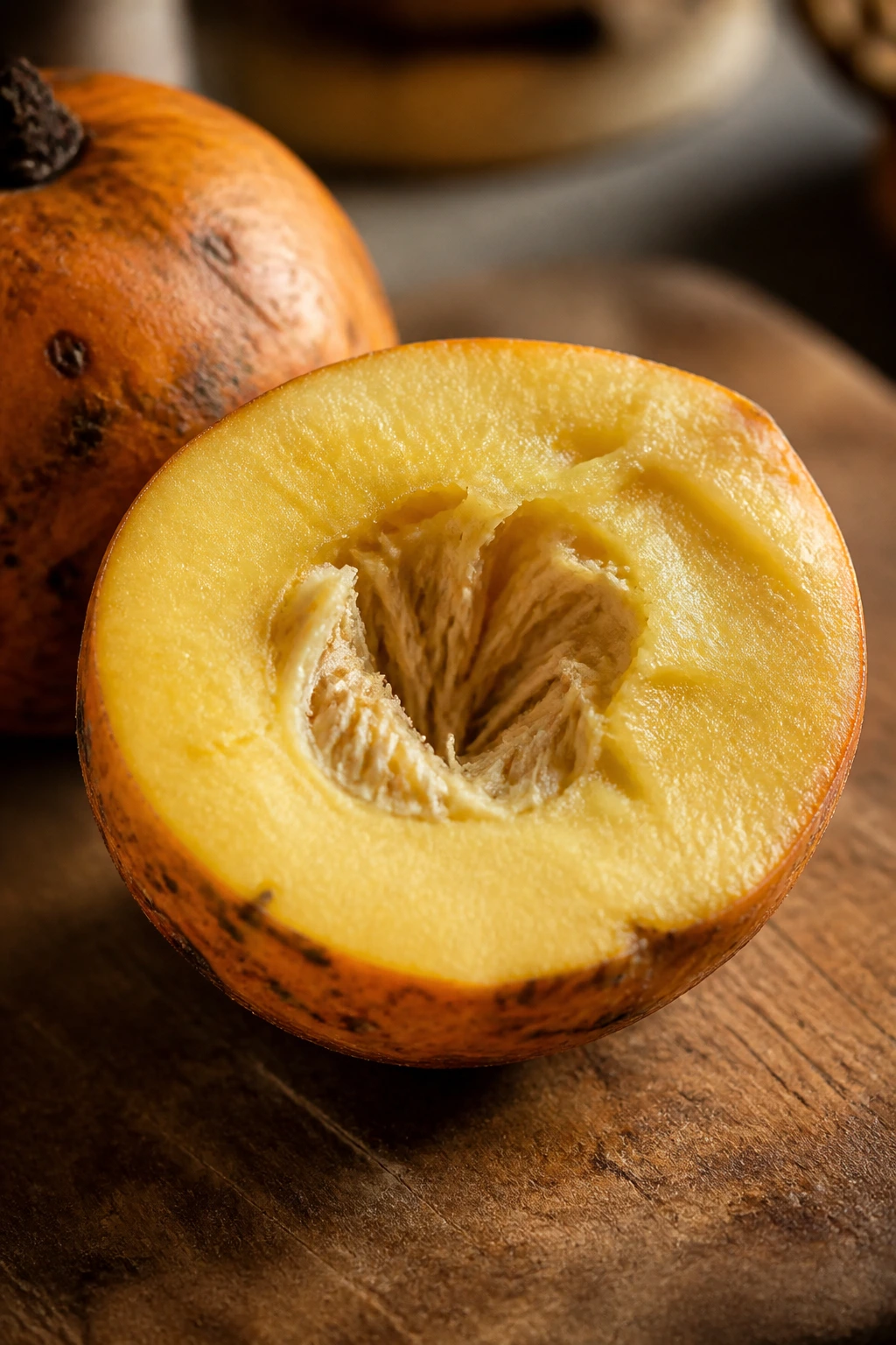 10 Benefits of Eating Tejocote Root for Health & Wellness 3 Halved Tejocote root showing yellow flesh on a wooden surface