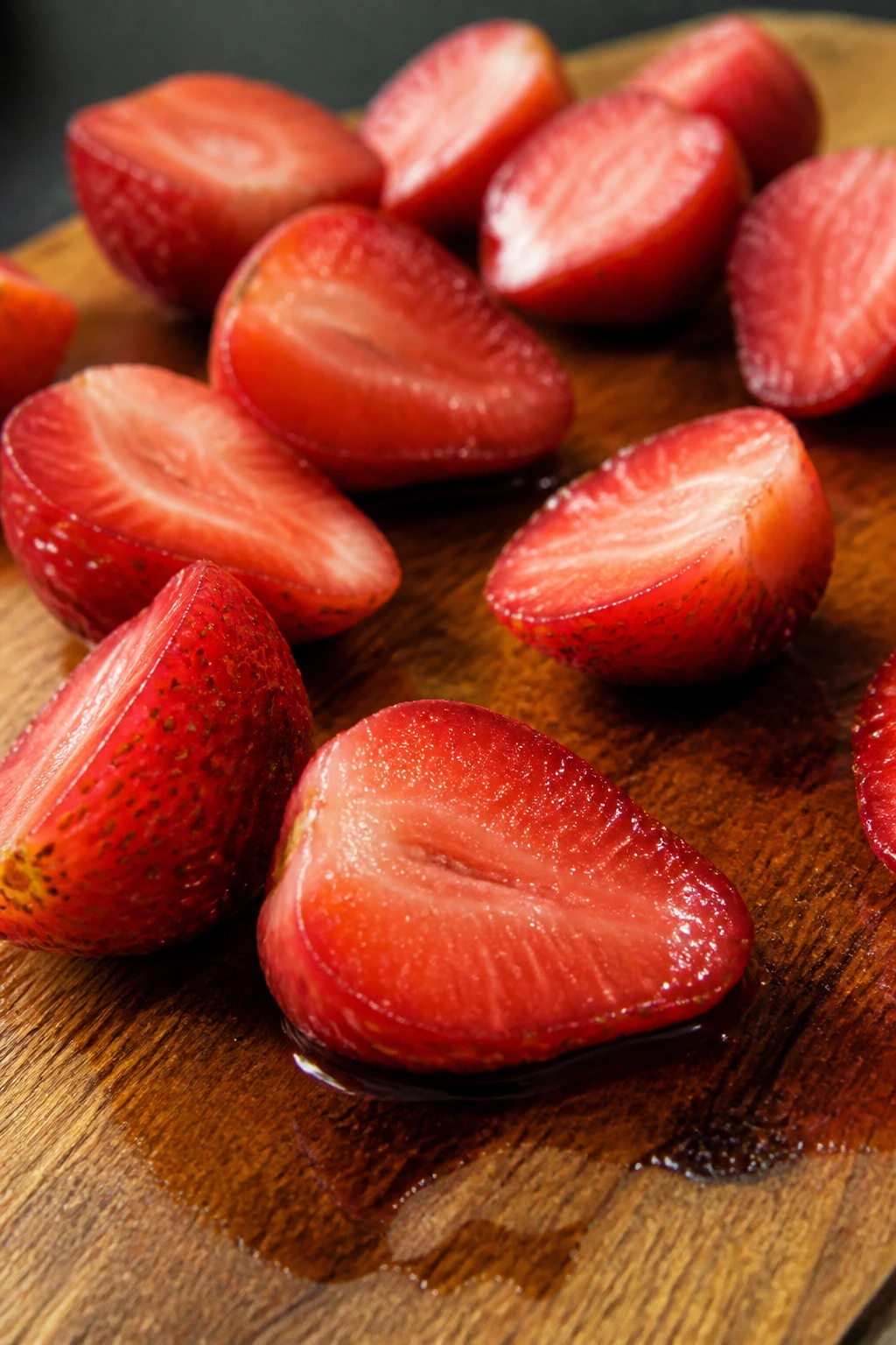 Can You Make Juice From Frozen Fruit? All You Need To Know 2 Thawed strawberry halves on a cutting board with melt water