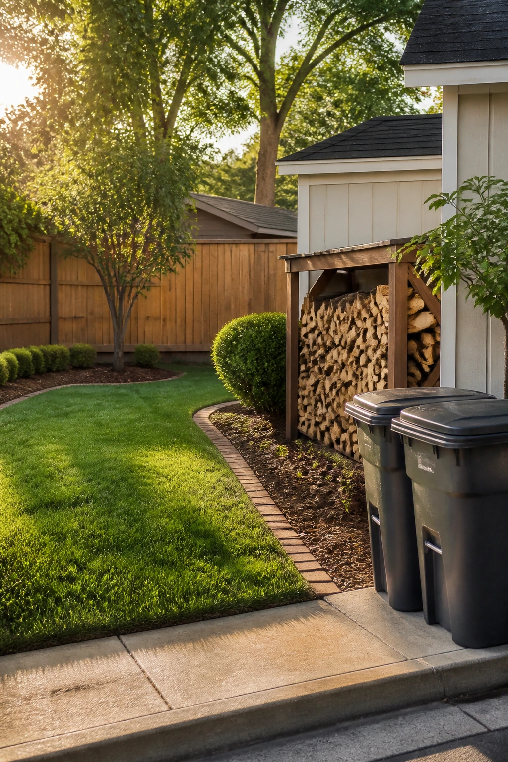 Neatly kept backyard with trimmed lawn and clean edges.
