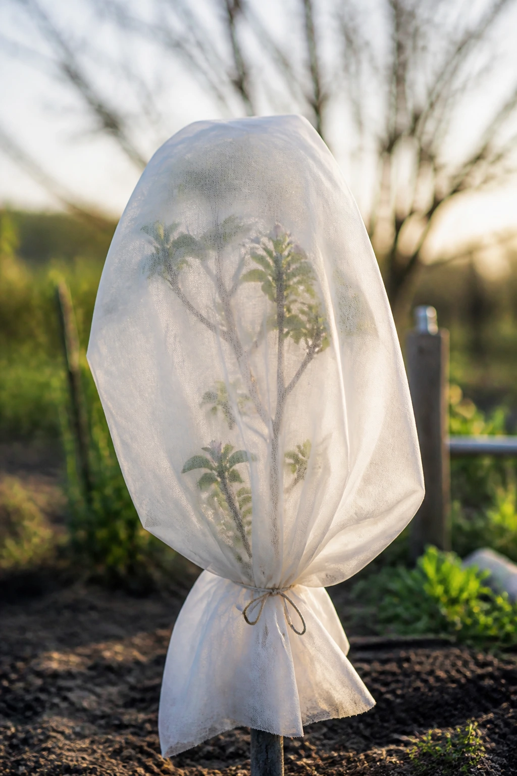 How To Protect Fruit Trees From Frost And Freeze Damage 4 Young fruit tree wrapped in breathable fabric cover in a garden
