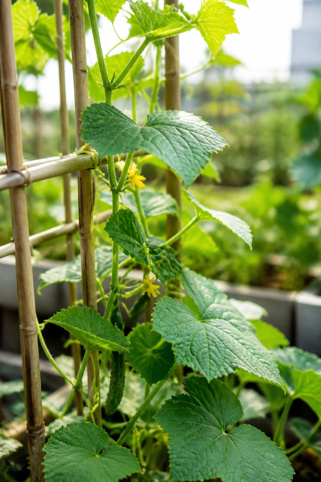 From Passion to Harvest: How To Start Farming With No Money? 3 Close-up of a thriving plant on a trellis in a compact garden