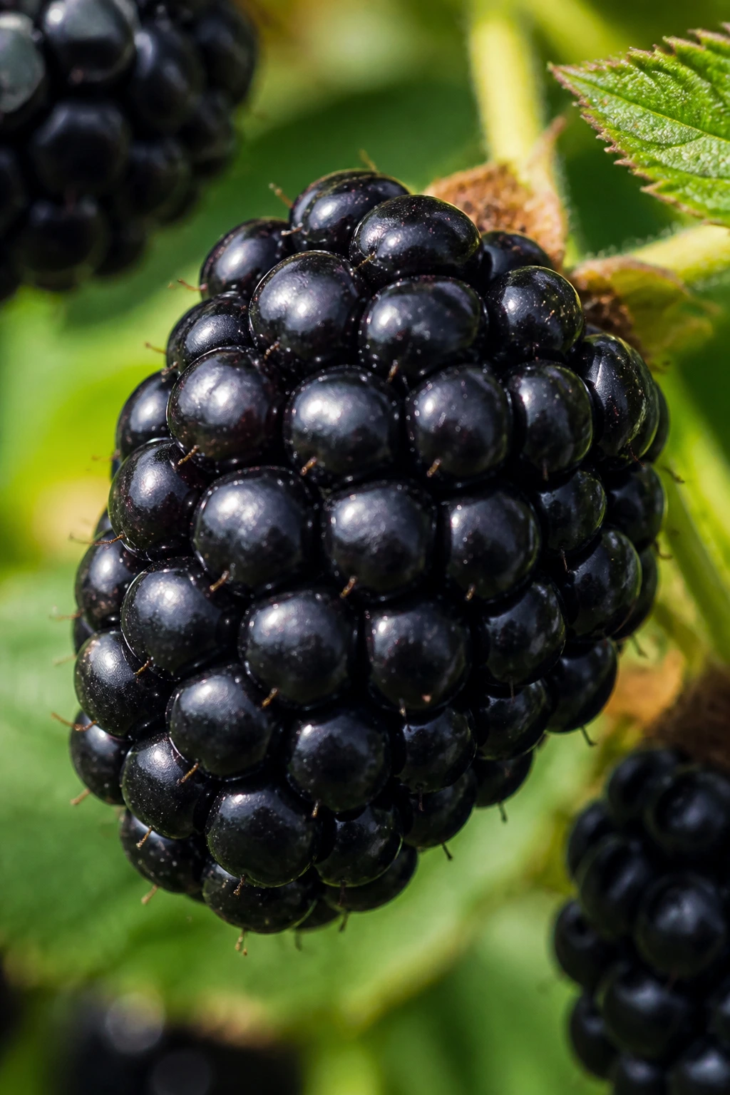 Close-up Triple Crown blackberry in garden light