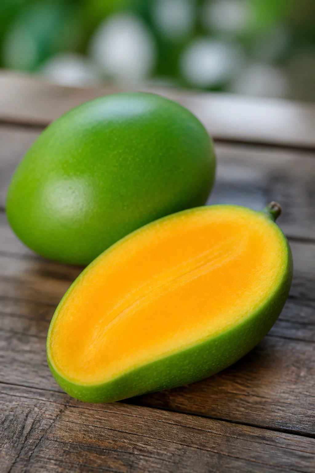Is Unripe Mango Good For You? All You Need To Know 4 Unripe mango halved to show interior, on wood surface